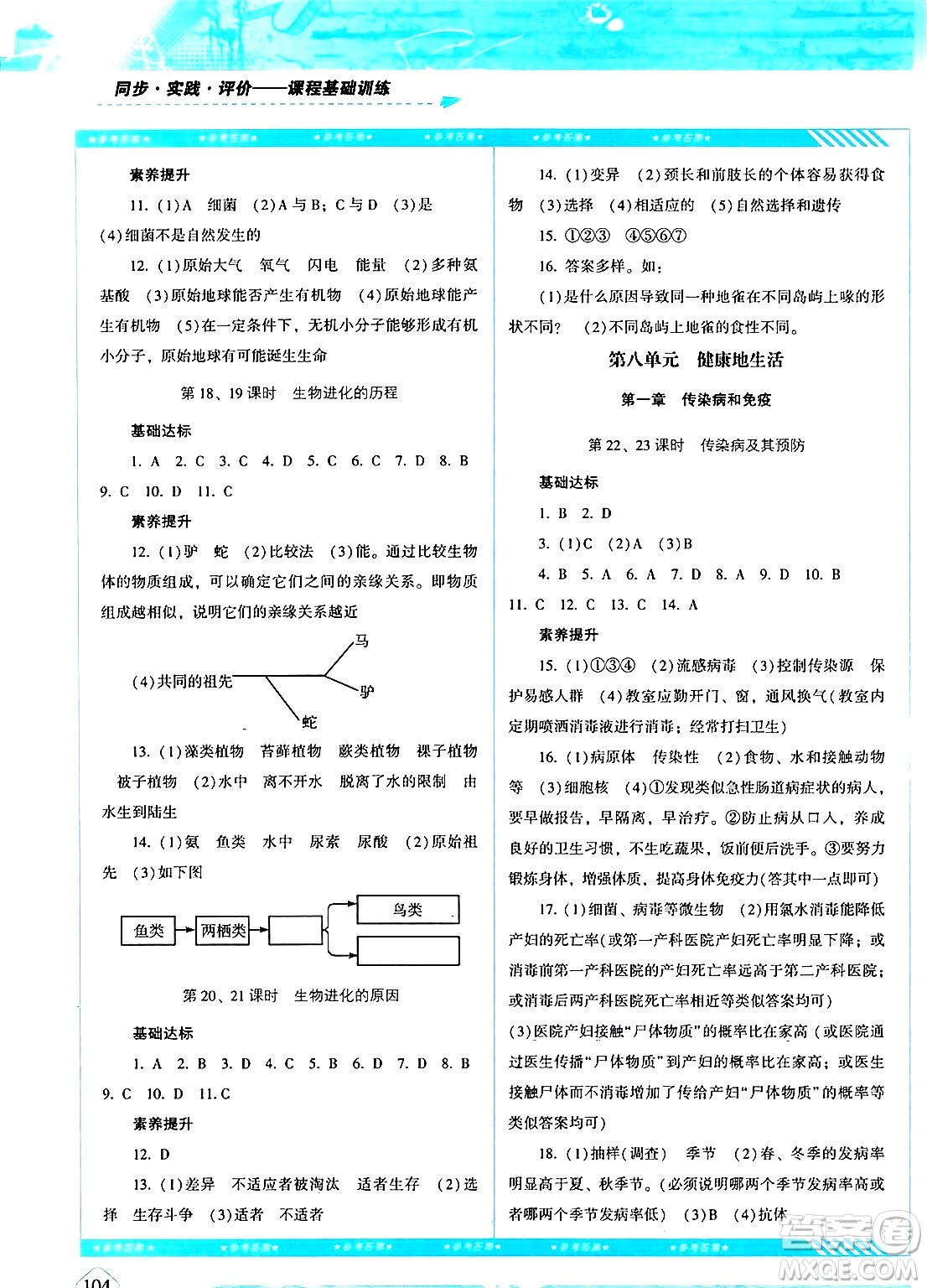 湖南少年兒童出版社2024年春同步實踐評價課程基礎(chǔ)訓練八年級生物下冊人教版答案