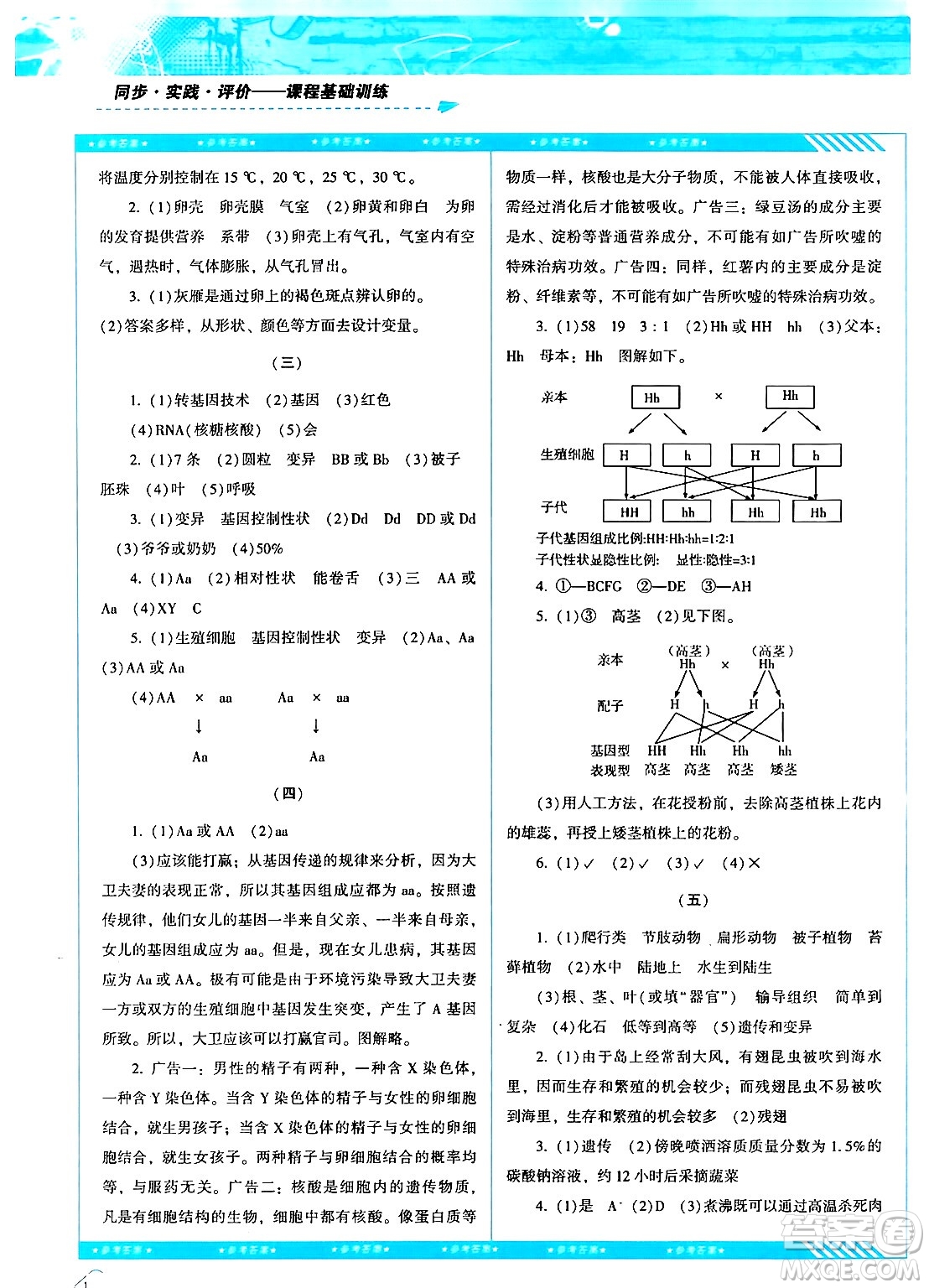 湖南少年兒童出版社2024年春同步實踐評價課程基礎(chǔ)訓練八年級生物下冊人教版答案