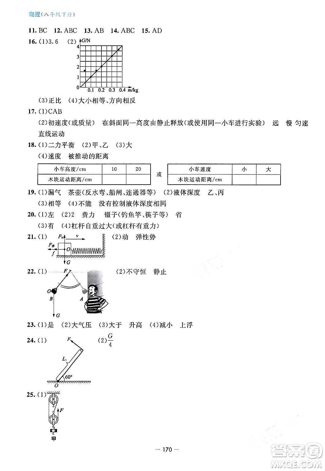 青島出版社2024年春新課堂學(xué)習(xí)與探究八年級物理下冊通用版答案