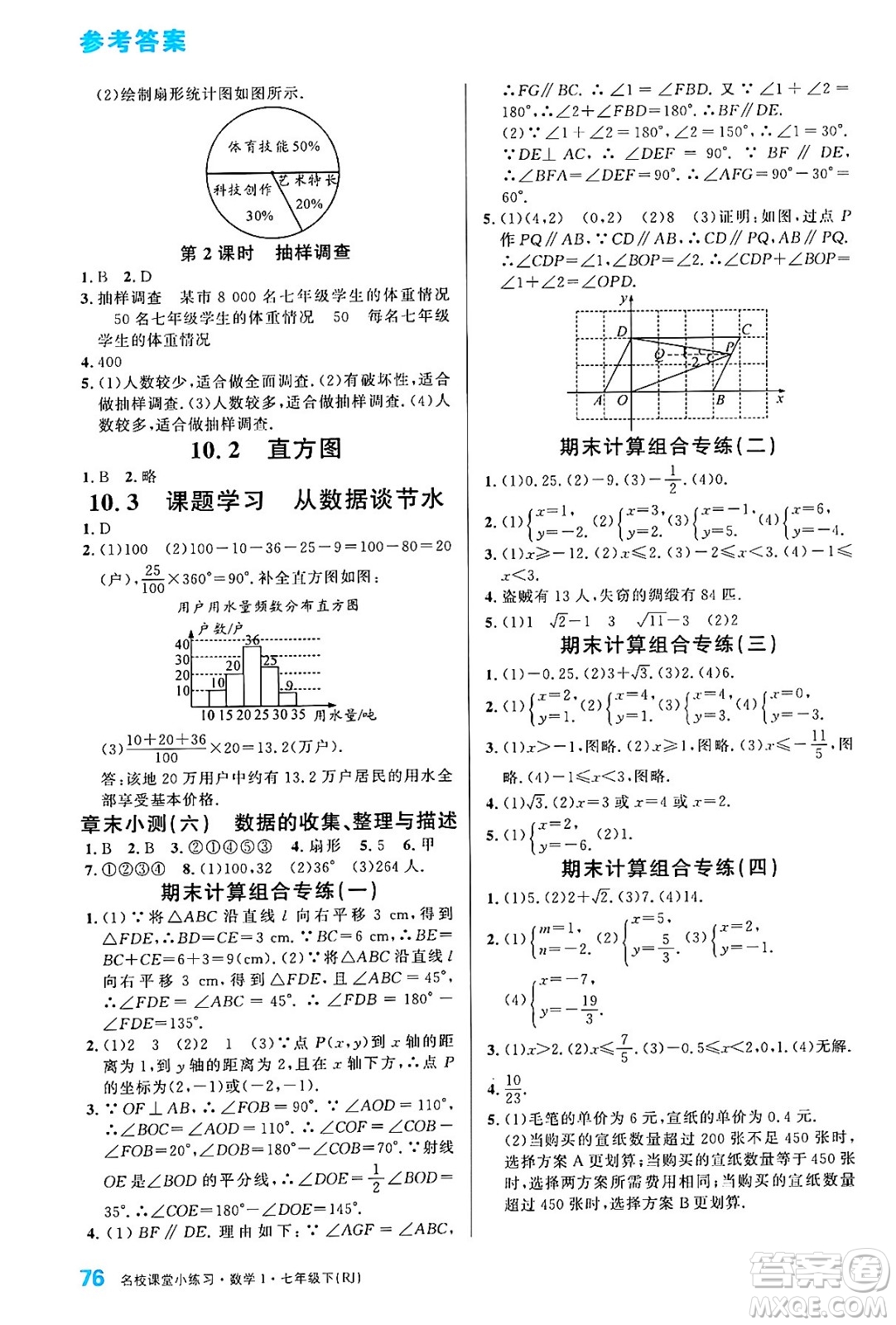 廣東經(jīng)濟出版社2024年春名校課堂小練習七年級數(shù)學下冊人教版答案