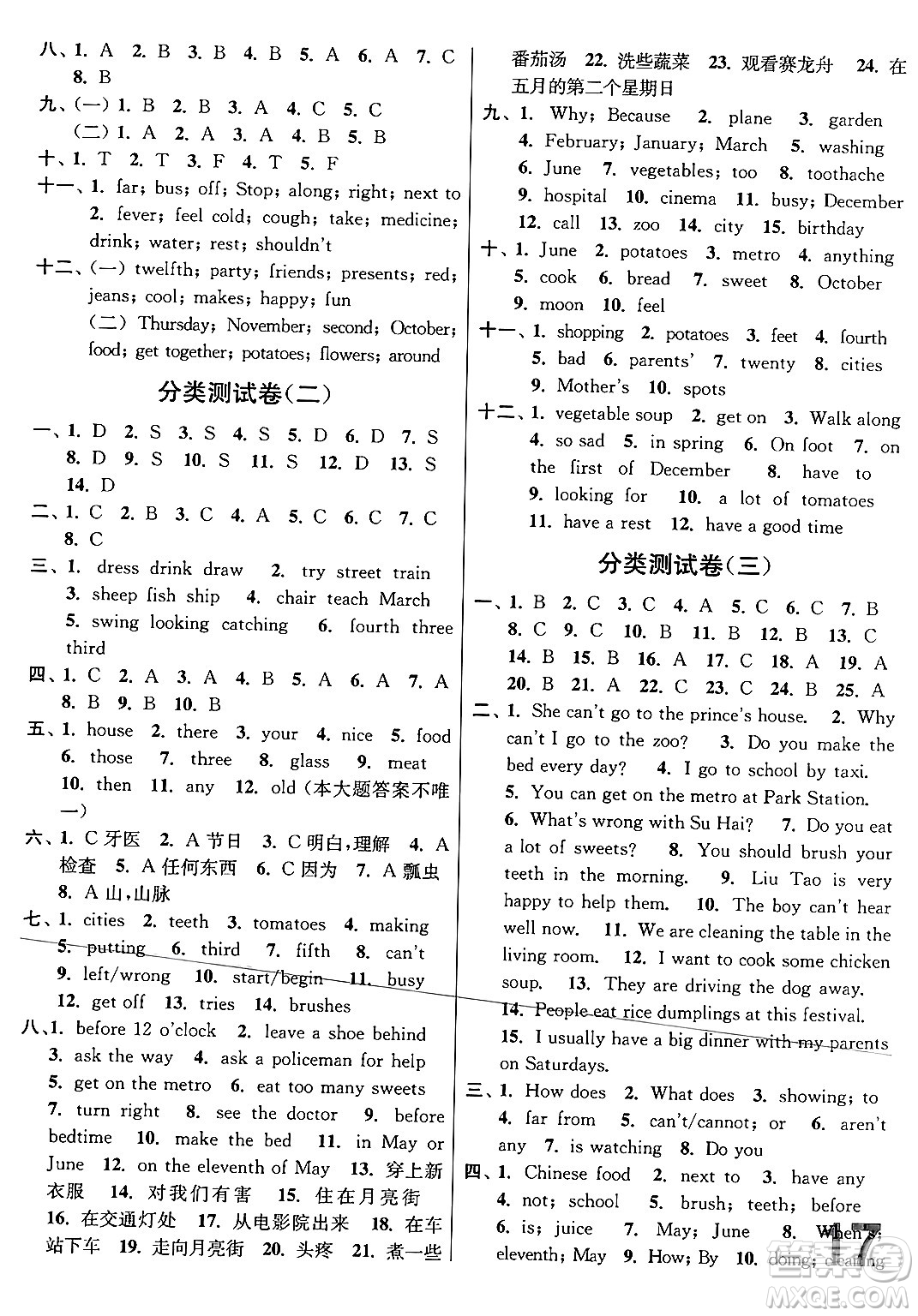 江蘇鳳凰美術(shù)出版社2024年春隨堂測試卷五年級英語下冊江蘇版答案