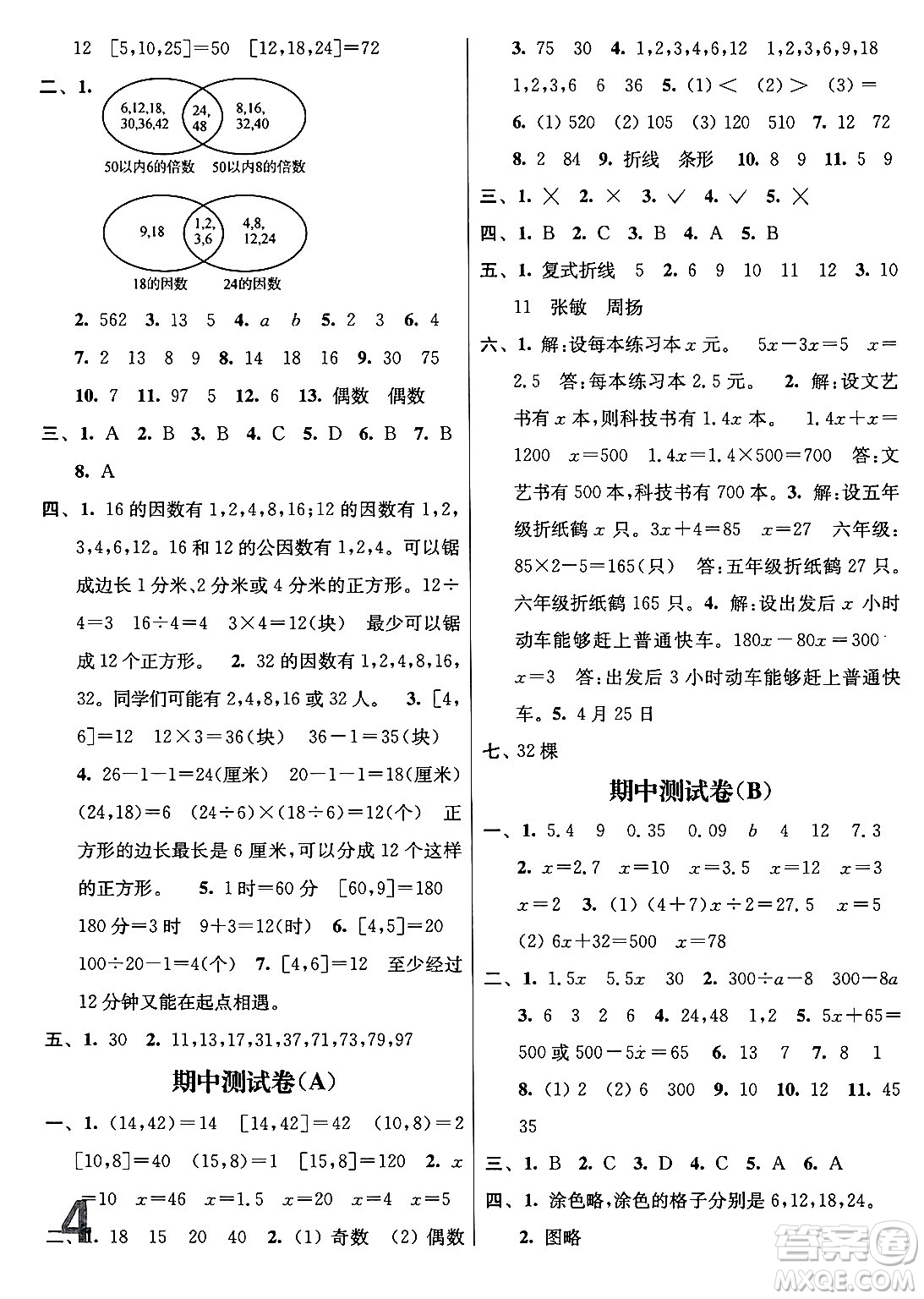 江蘇鳳凰美術(shù)出版社2024年春隨堂測(cè)試卷五年級(jí)數(shù)學(xué)下冊(cè)江蘇版答案