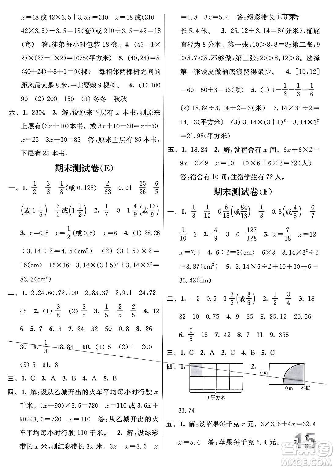 江蘇鳳凰美術(shù)出版社2024年春隨堂測(cè)試卷五年級(jí)數(shù)學(xué)下冊(cè)江蘇版答案