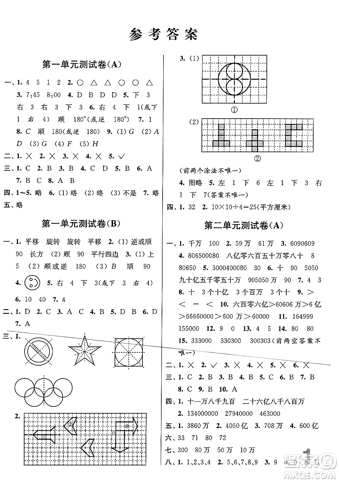 江蘇鳳凰美術(shù)出版社2024年春隨堂測(cè)試卷四年級(jí)數(shù)學(xué)下冊(cè)江蘇版答案