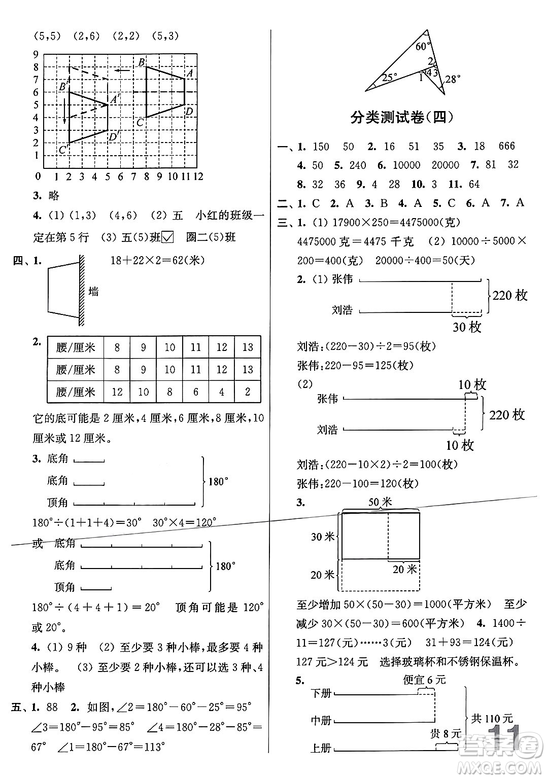 江蘇鳳凰美術(shù)出版社2024年春隨堂測(cè)試卷四年級(jí)數(shù)學(xué)下冊(cè)江蘇版答案