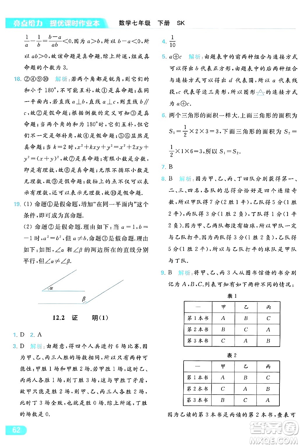 北京教育出版社2024年春亮點給力提優(yōu)課時作業(yè)本七年級數(shù)學(xué)下冊蘇科版答案