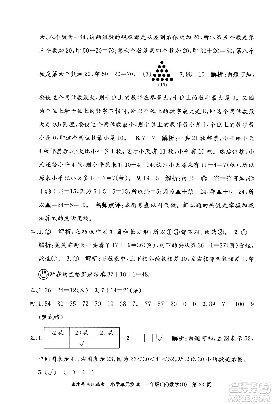 浙江工商大學出版社2024年春孟建平小學單元測試一年級數(shù)學下冊北師大版答案