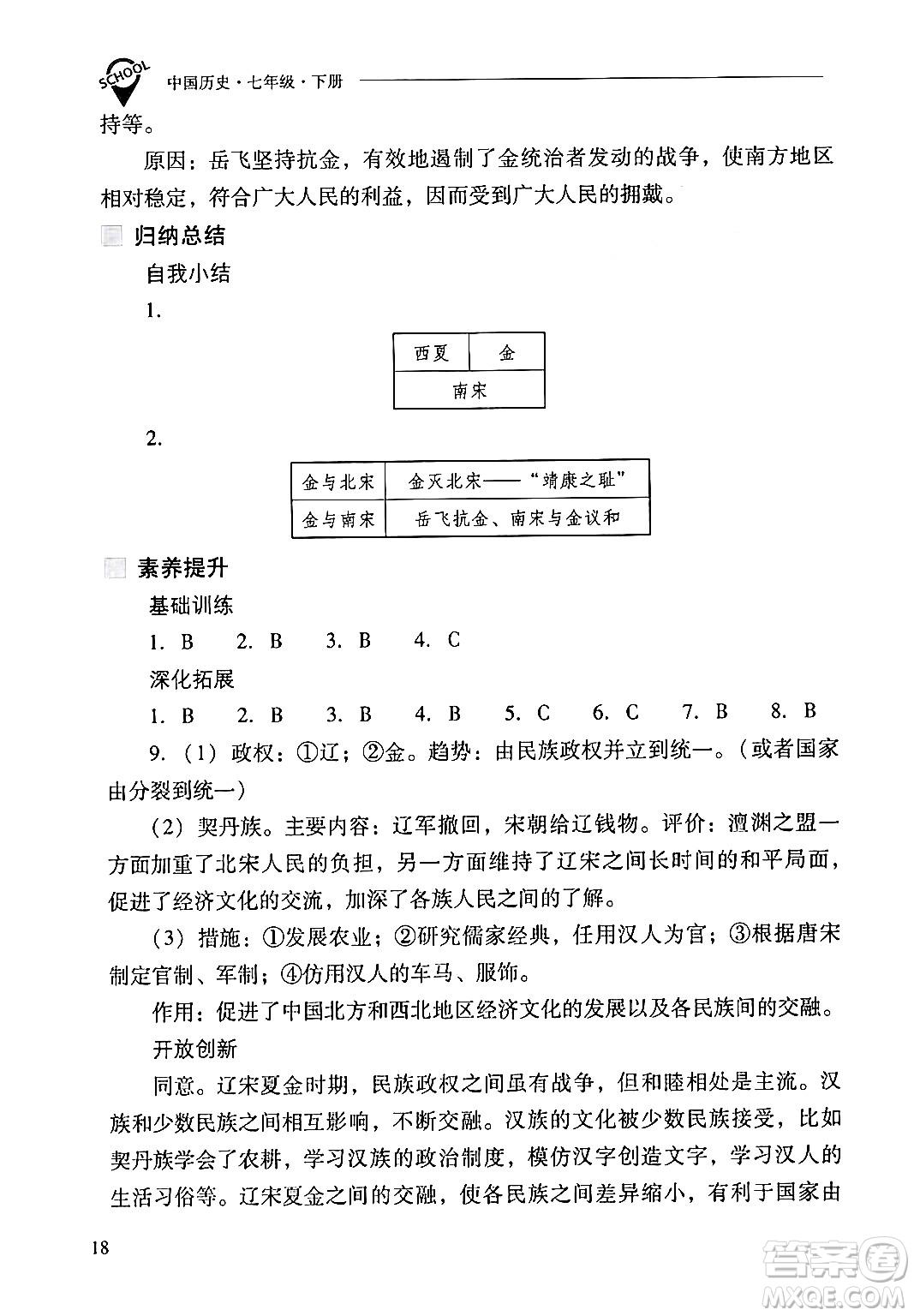 山西教育出版社2024年春新課程問題解決導(dǎo)學(xué)方案七年級歷史下冊人教版答案