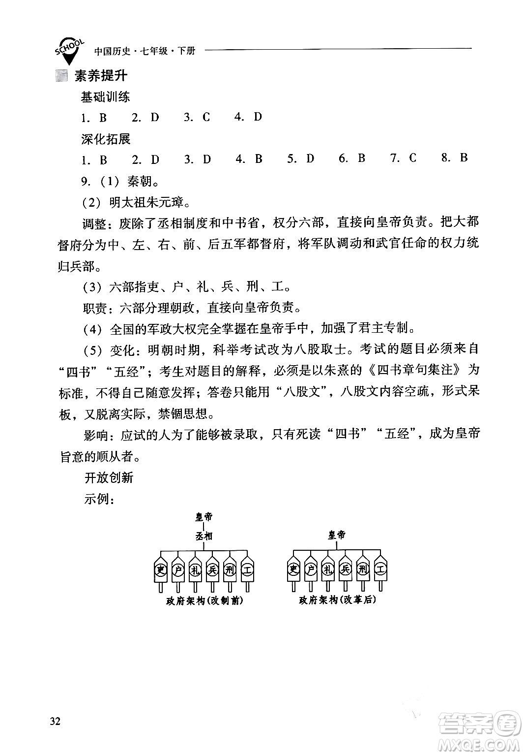 山西教育出版社2024年春新課程問題解決導(dǎo)學(xué)方案七年級歷史下冊人教版答案