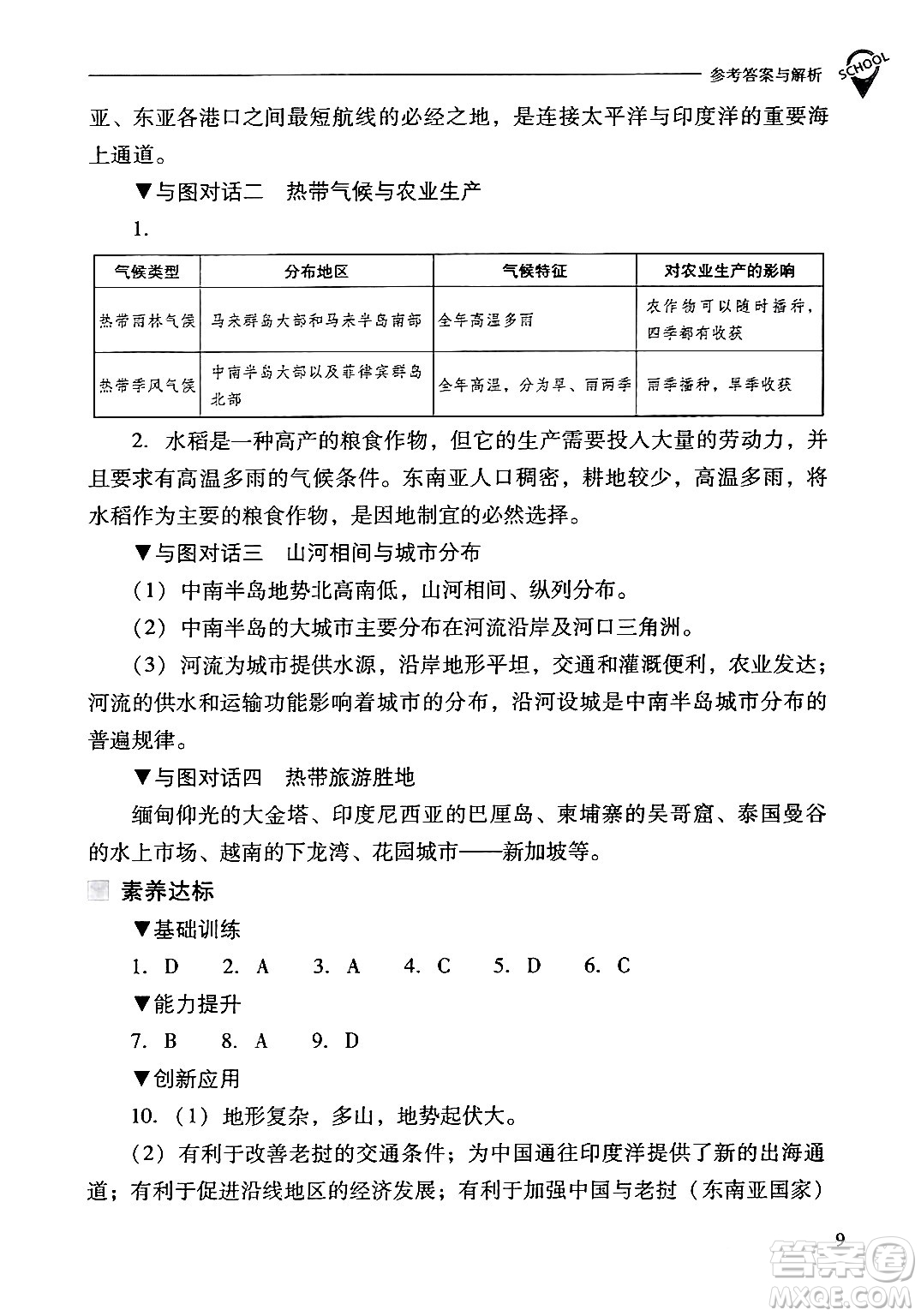 山西教育出版社2024年春新課程問題解決導(dǎo)學(xué)方案七年級地理下冊人教版答案