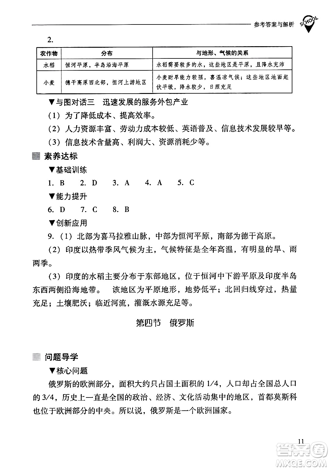 山西教育出版社2024年春新課程問題解決導(dǎo)學(xué)方案七年級地理下冊人教版答案