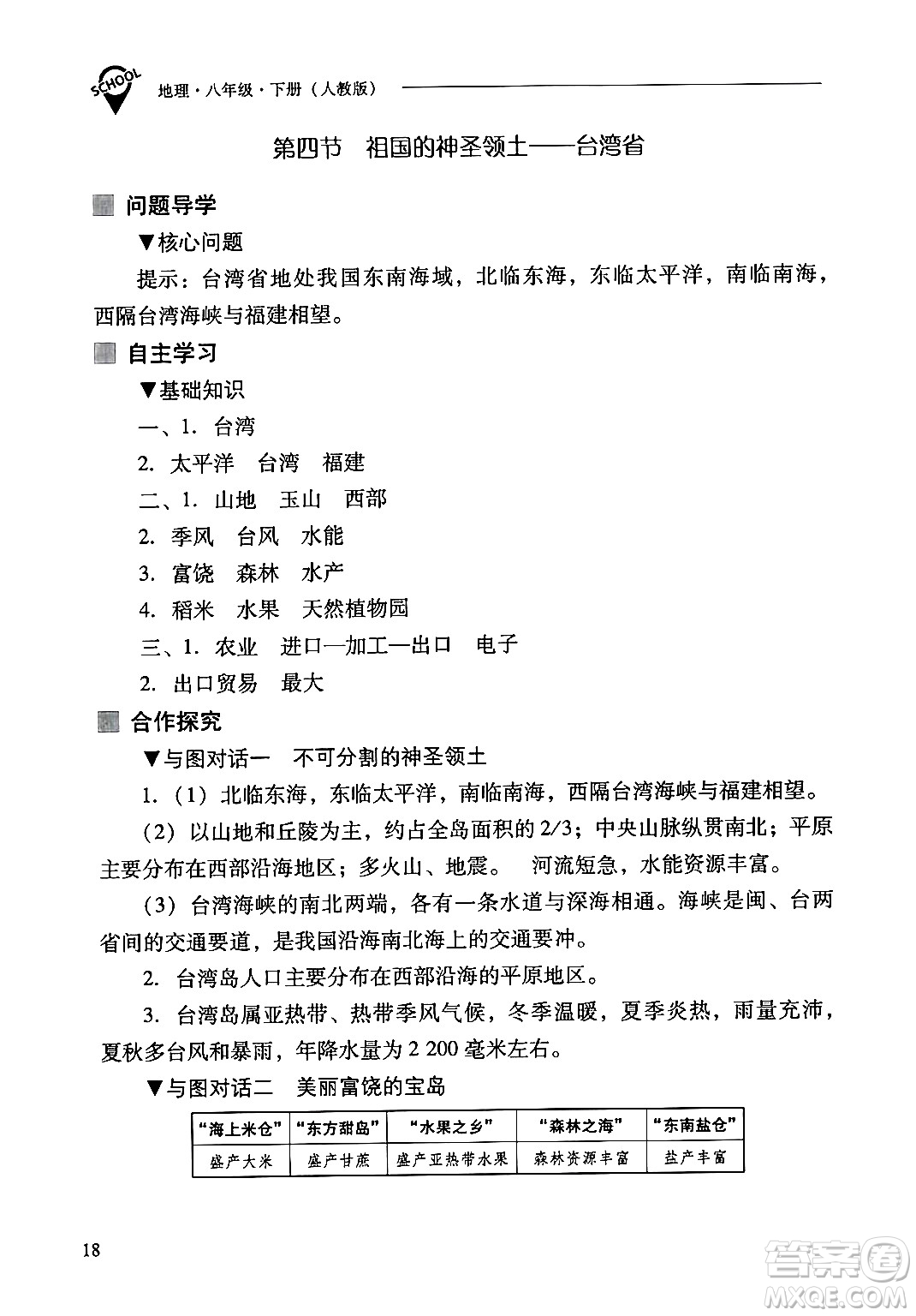 山西教育出版社2024年春新課程問題解決導(dǎo)學(xué)方案八年級(jí)地理下冊人教版答案