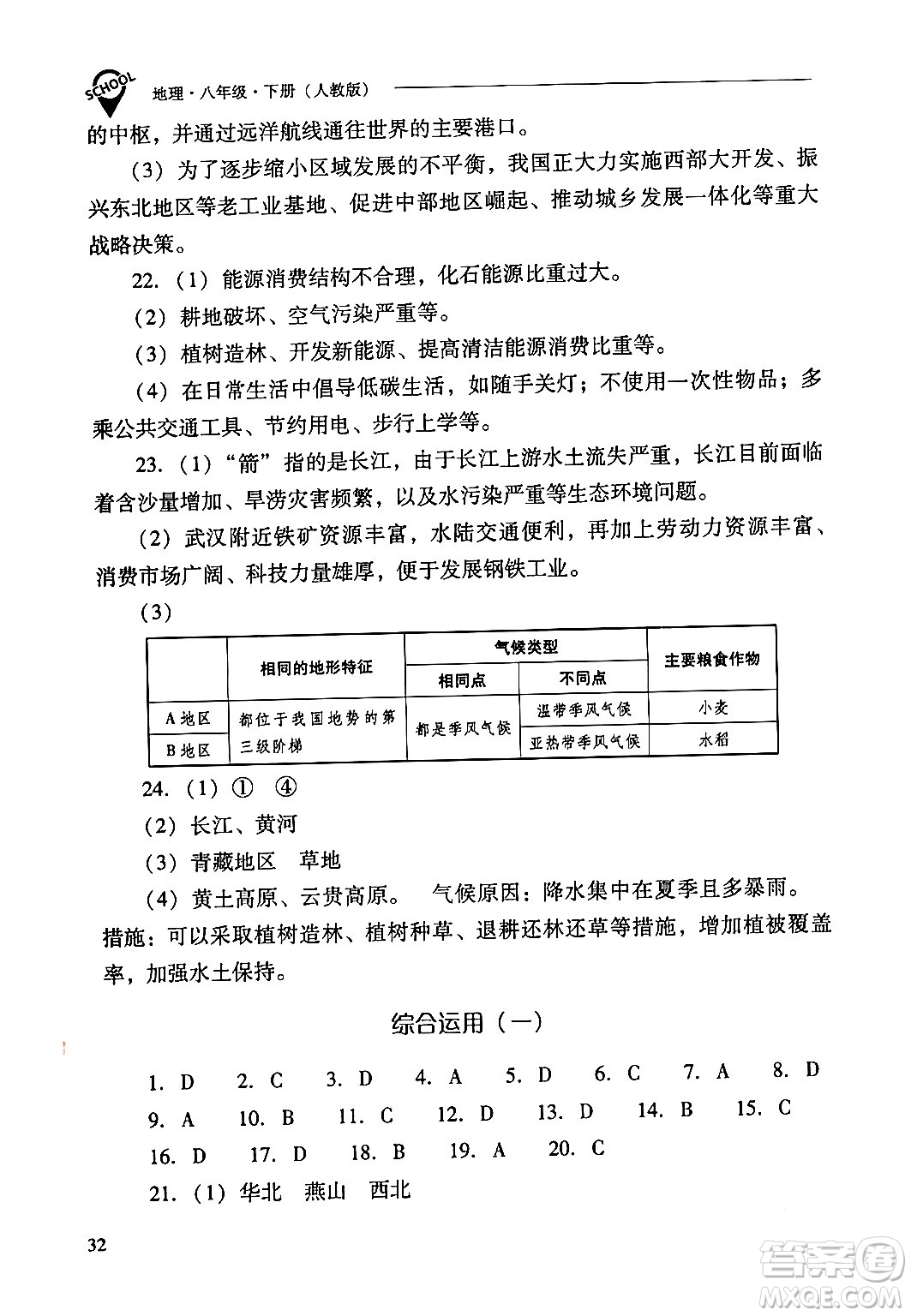 山西教育出版社2024年春新課程問題解決導(dǎo)學(xué)方案八年級(jí)地理下冊人教版答案