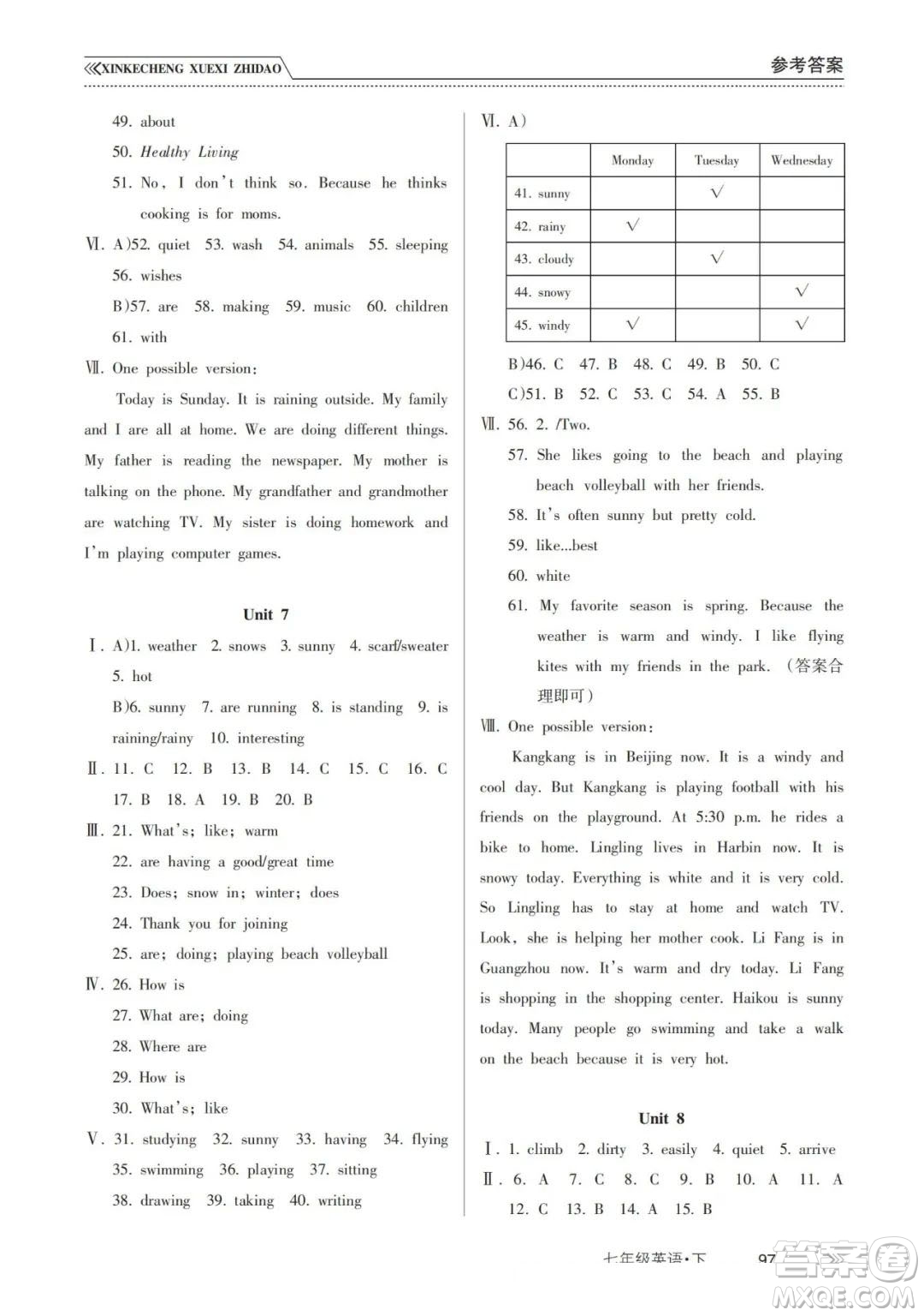 南方出版社2024年春新課程學(xué)習(xí)指導(dǎo)七年級英語下冊人教版答案