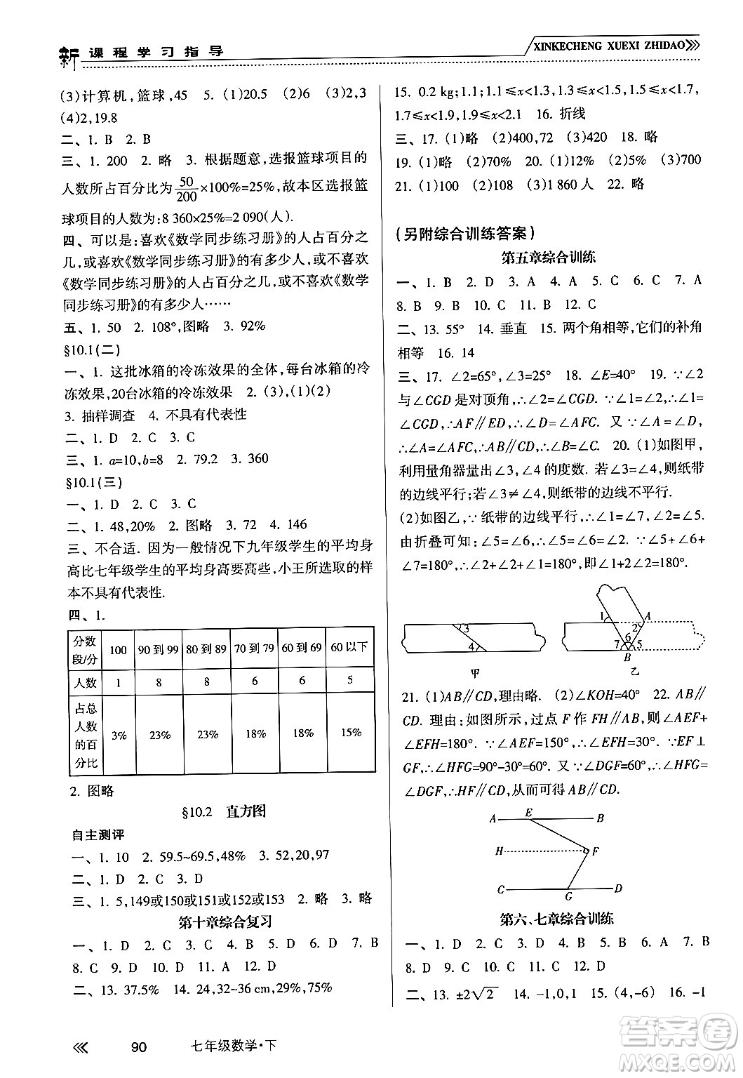 南方出版社2024年春新課程學(xué)習(xí)指導(dǎo)七年級(jí)數(shù)學(xué)下冊(cè)人教版答案