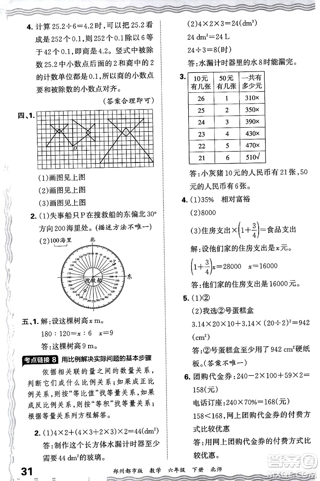 江西人民出版社2024年春王朝霞期末真題精編六年級(jí)數(shù)學(xué)下冊(cè)北師大版鄭州專版答案