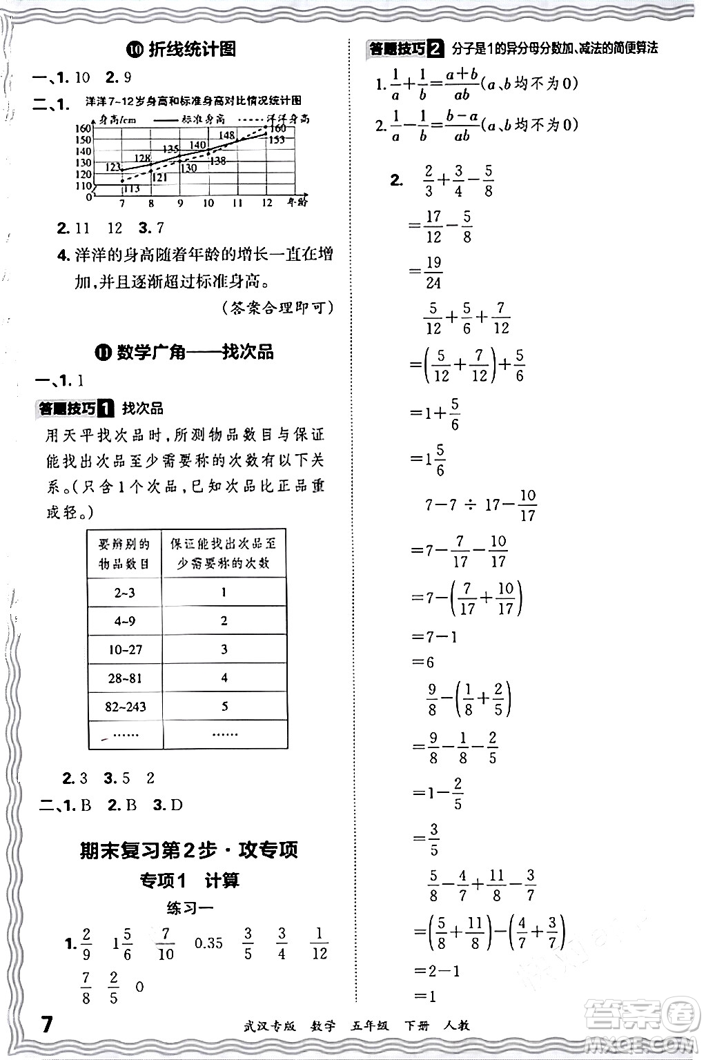 江西人民出版社2024年春王朝霞期末真題精編五年級(jí)數(shù)學(xué)下冊(cè)人教版武漢專版答案