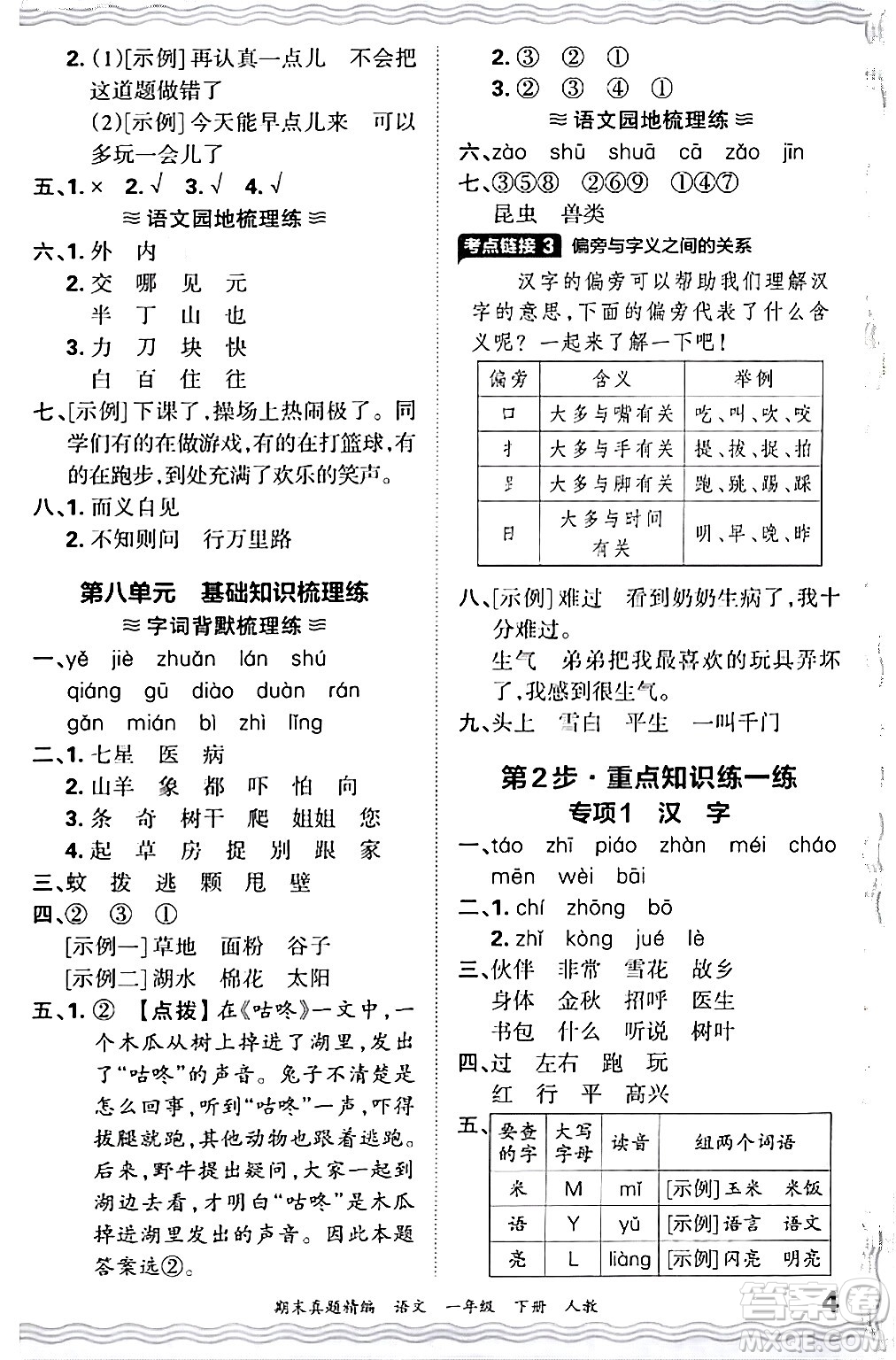 江西人民出版社2024年春王朝霞期末真題精編一年級(jí)語(yǔ)文下冊(cè)人教版答案