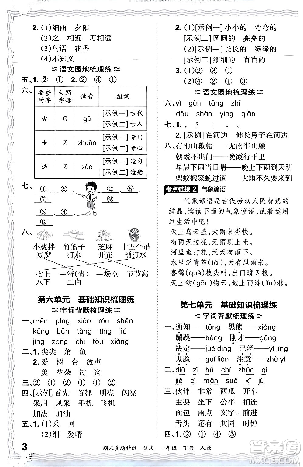 江西人民出版社2024年春王朝霞期末真題精編一年級(jí)語(yǔ)文下冊(cè)人教版答案