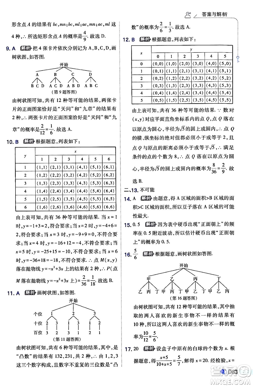 開明出版社2024年春少年班九年級(jí)數(shù)學(xué)下冊(cè)湘教版答案