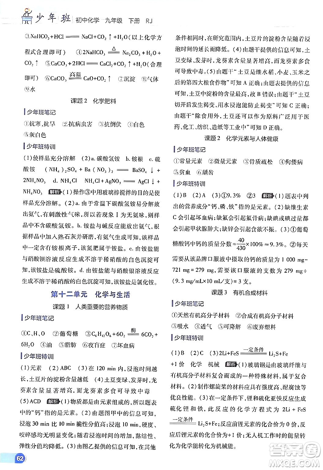 開明出版社2024年春少年班九年級化學(xué)下冊人教版答案