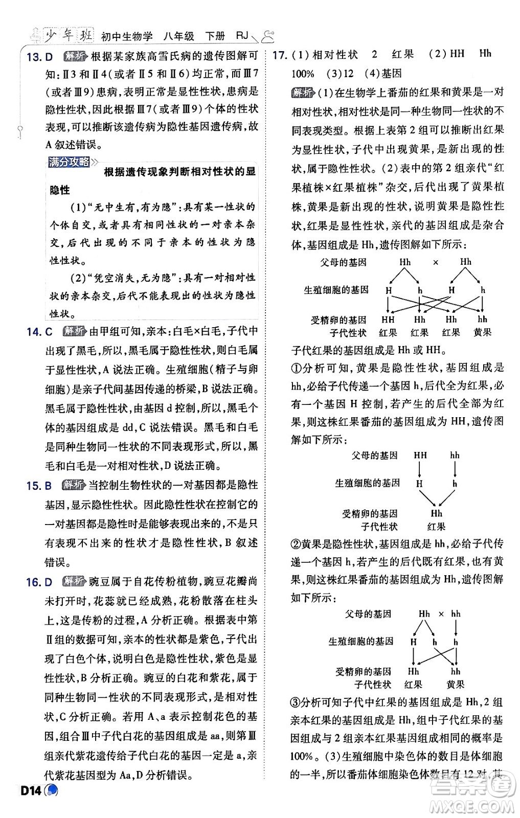 開明出版社2024年春少年班八年級生物下冊人教版答案