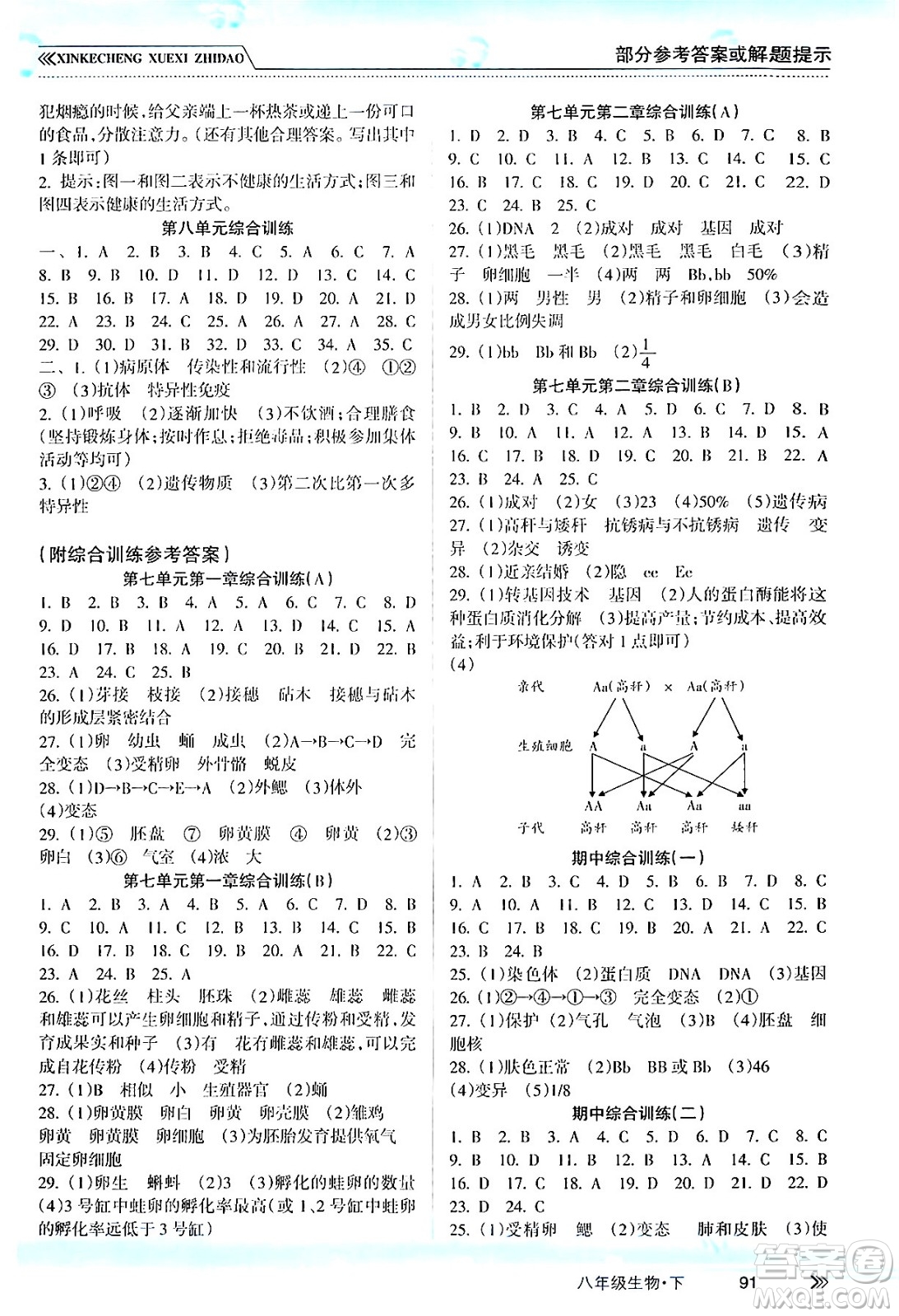 南方出版社2024年春新課程學習指導八年級生物下冊人教版答案