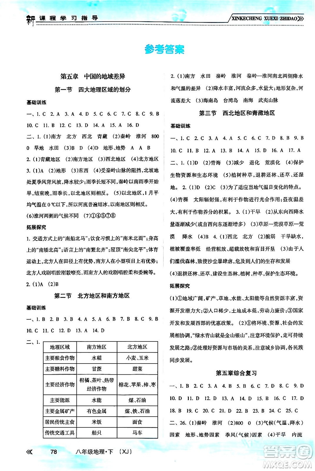 南方出版社2024年春新課程學習指導(dǎo)八年級地理下冊湘教版答案