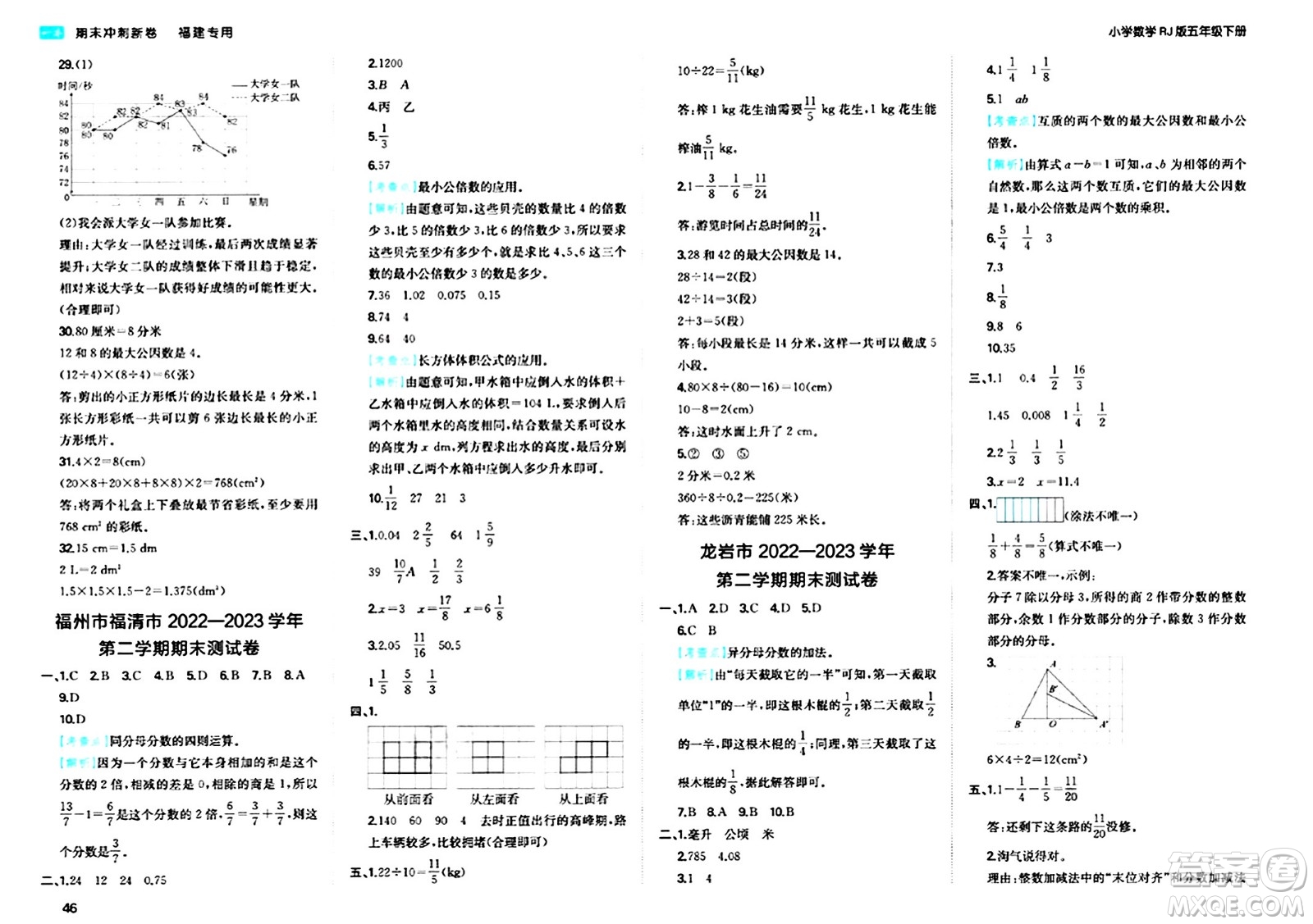 湖南教育出版社2024年春一本期末沖刺新卷五年級數(shù)學(xué)下冊人教版福建專版答案