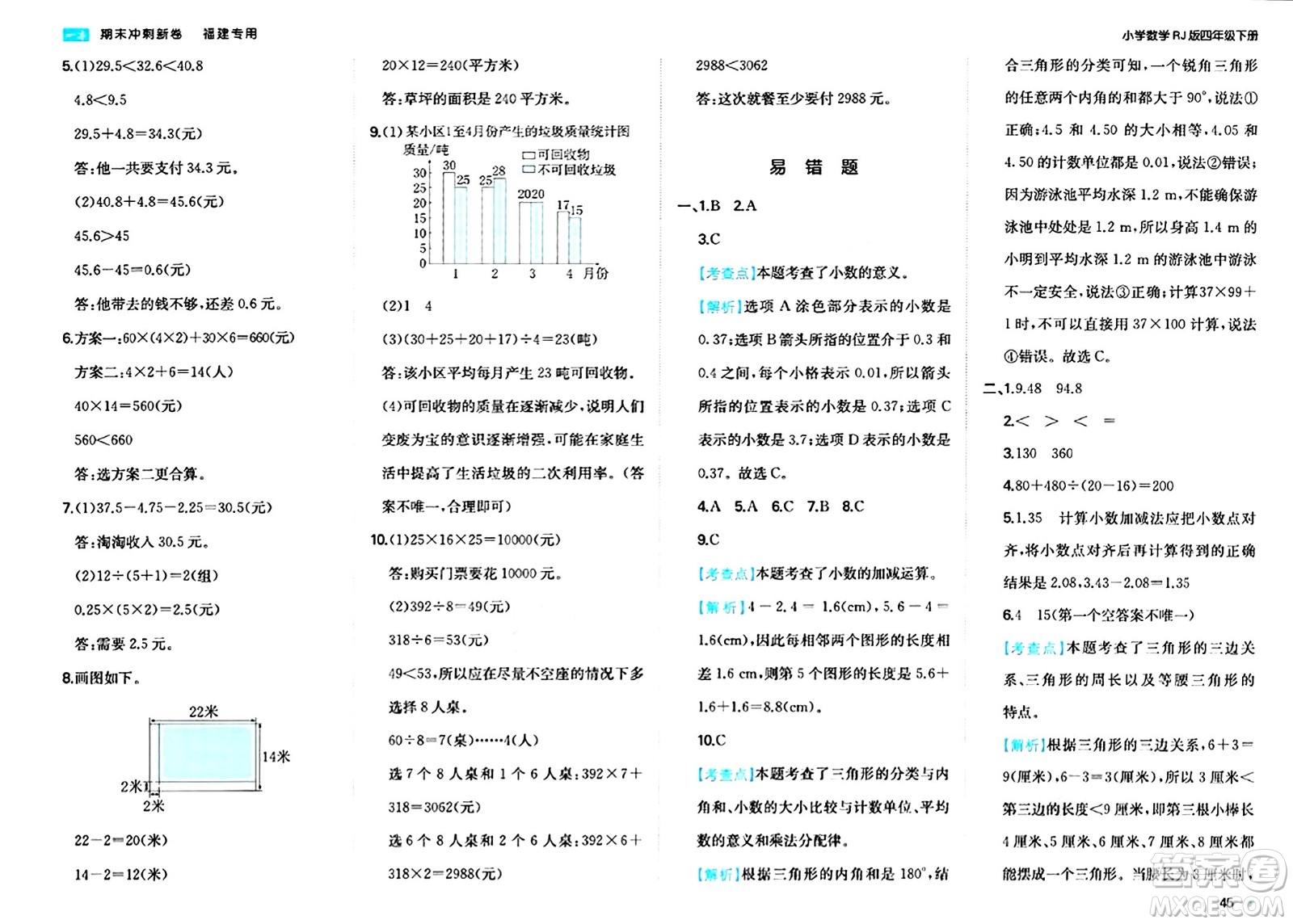 湖南教育出版社2024年春一本期末沖刺新卷四年級數(shù)學(xué)下冊人教版福建專版答案