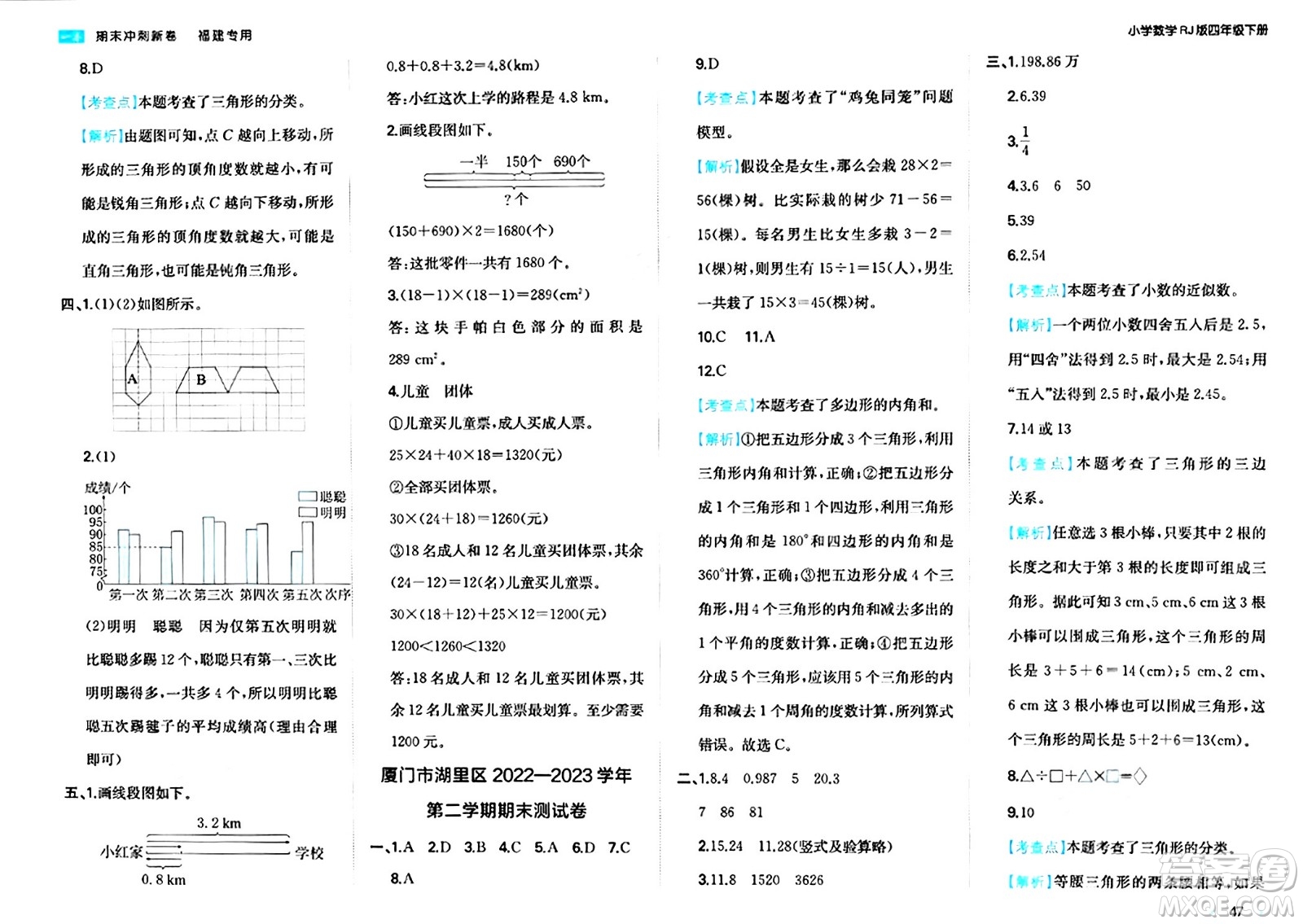 湖南教育出版社2024年春一本期末沖刺新卷四年級數(shù)學(xué)下冊人教版福建專版答案