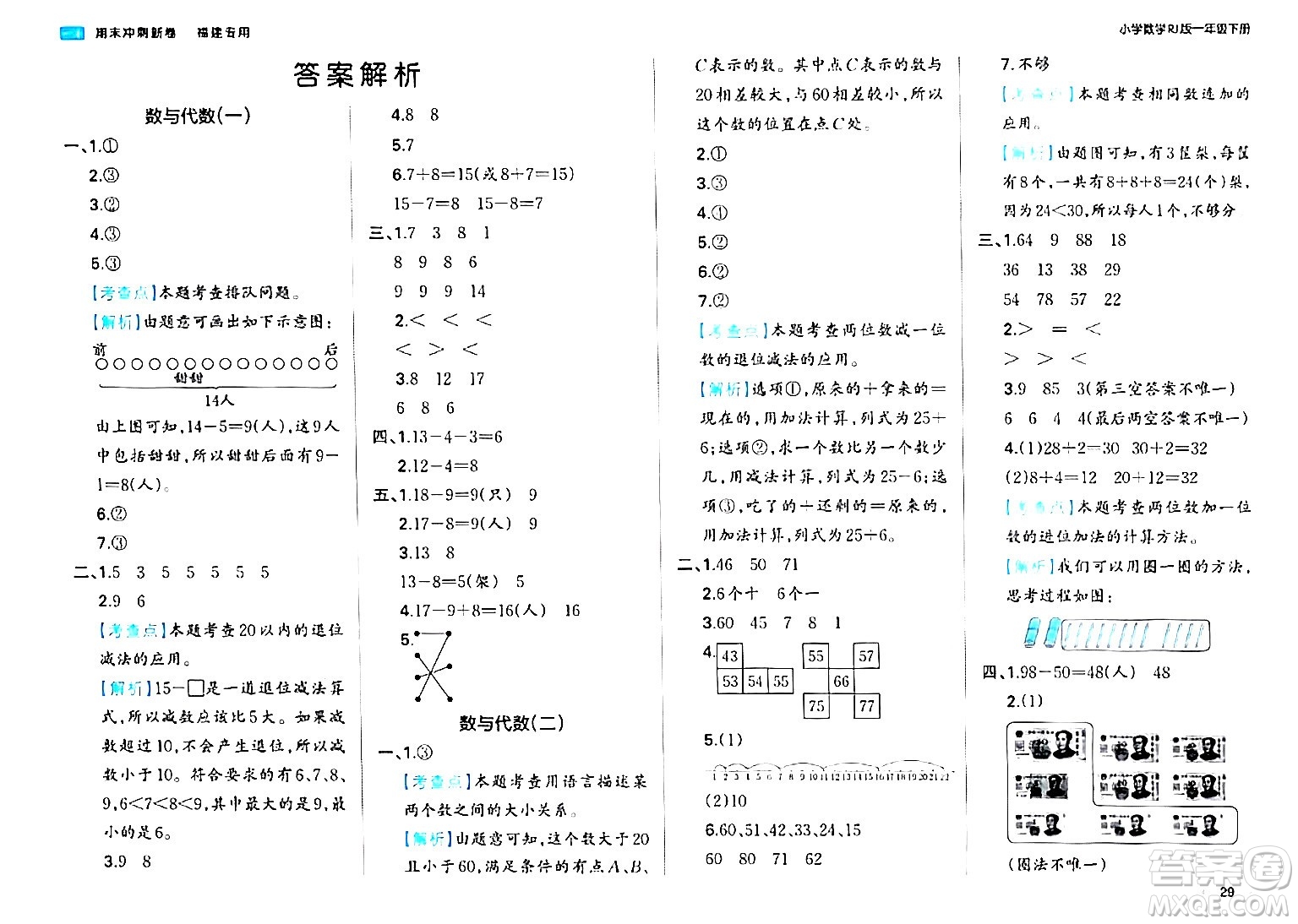 湖南教育出版社2024年春一本期末沖刺新卷一年級數(shù)學(xué)下冊人教版福建專版答案