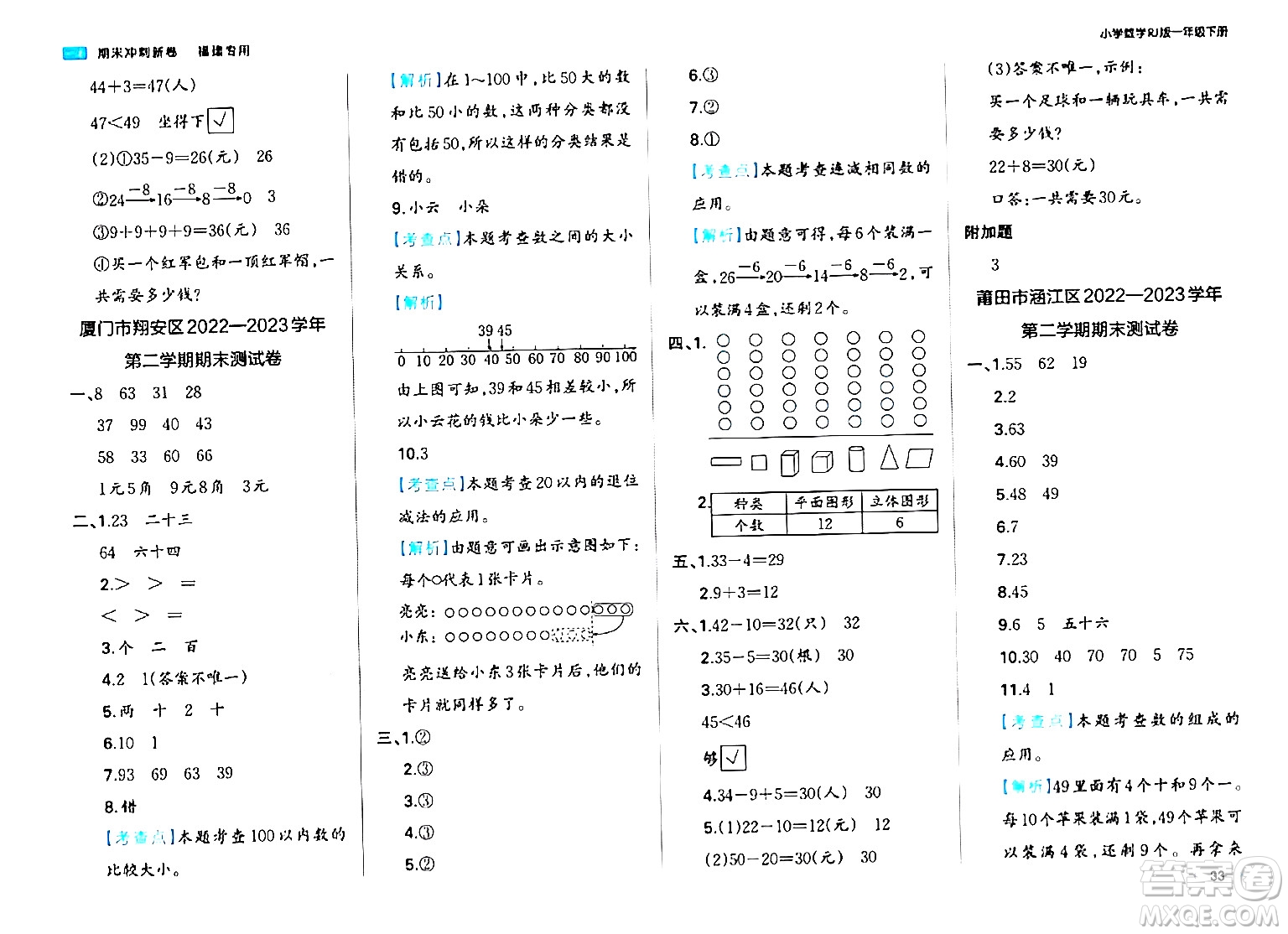 湖南教育出版社2024年春一本期末沖刺新卷一年級數(shù)學(xué)下冊人教版福建專版答案