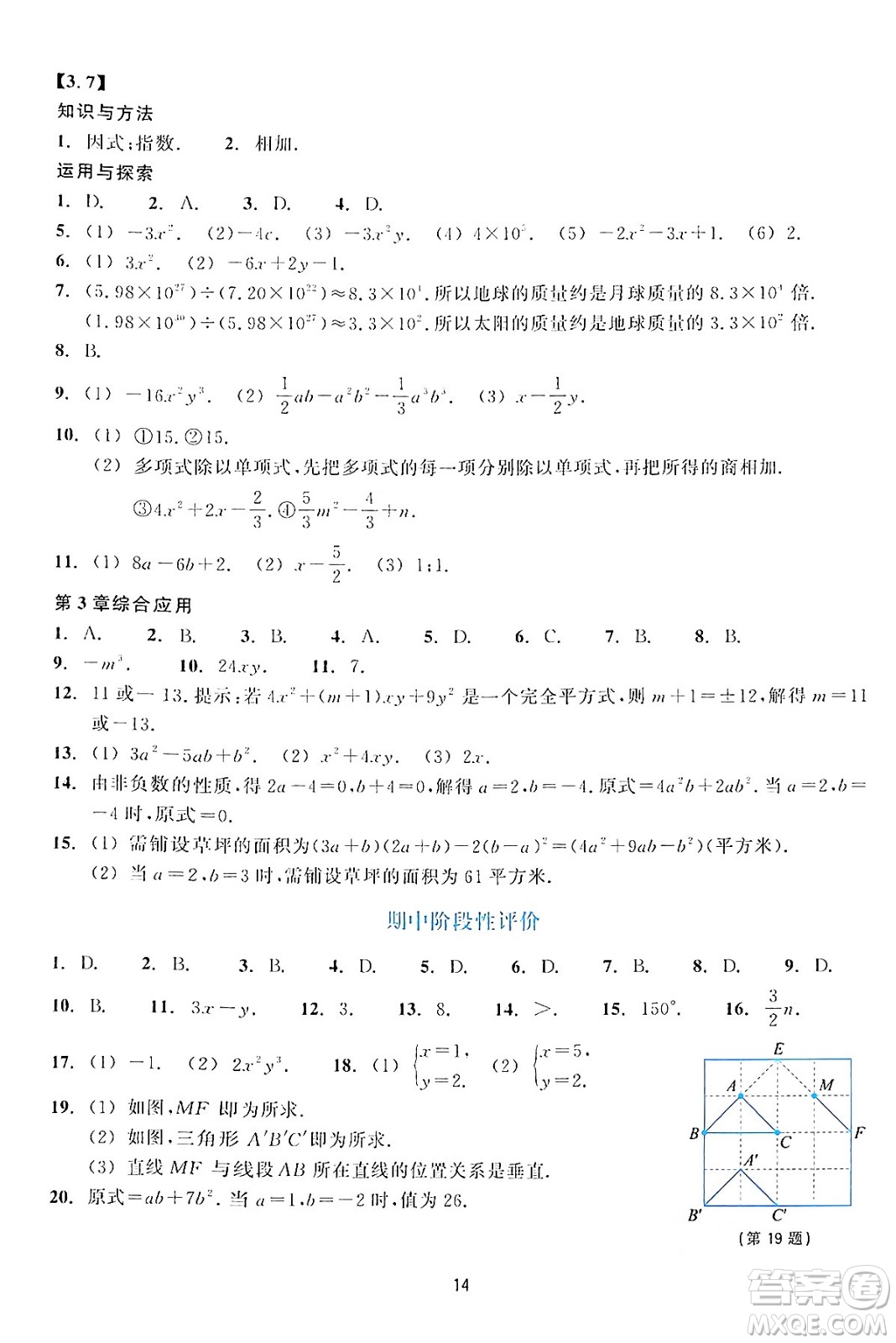 浙江教育出版社2024年春學能評價七年級數(shù)學下冊通用版答案