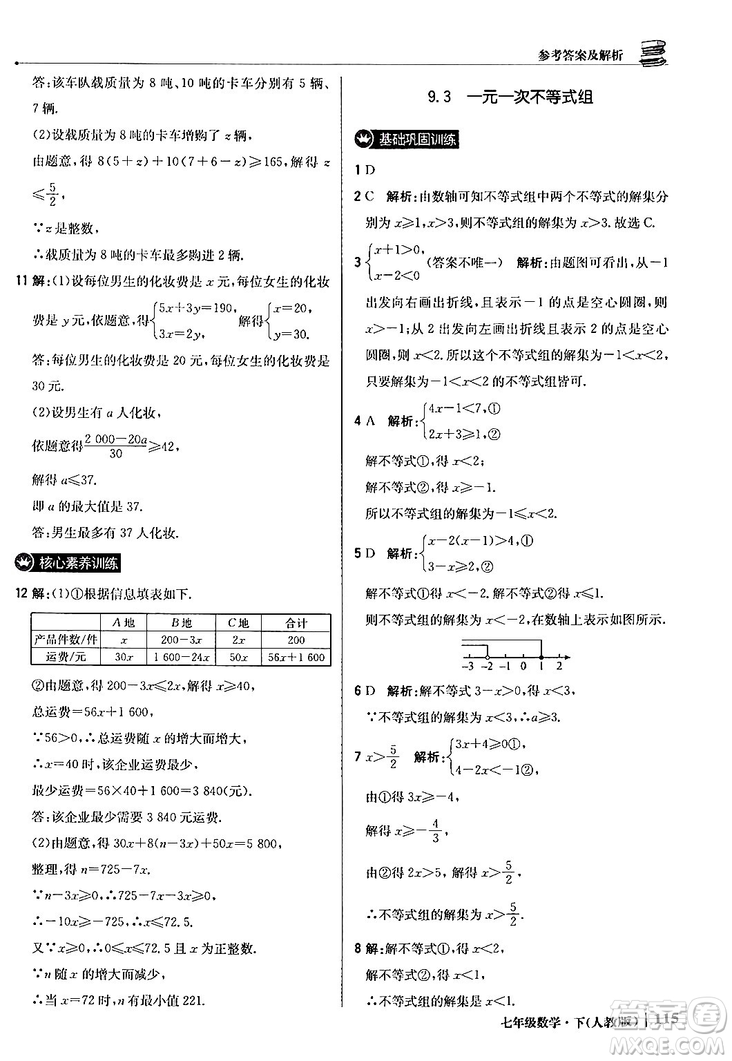 北京教育出版社2024年春1+1輕巧奪冠優(yōu)化訓(xùn)練七年級(jí)數(shù)學(xué)下冊(cè)人教版答案