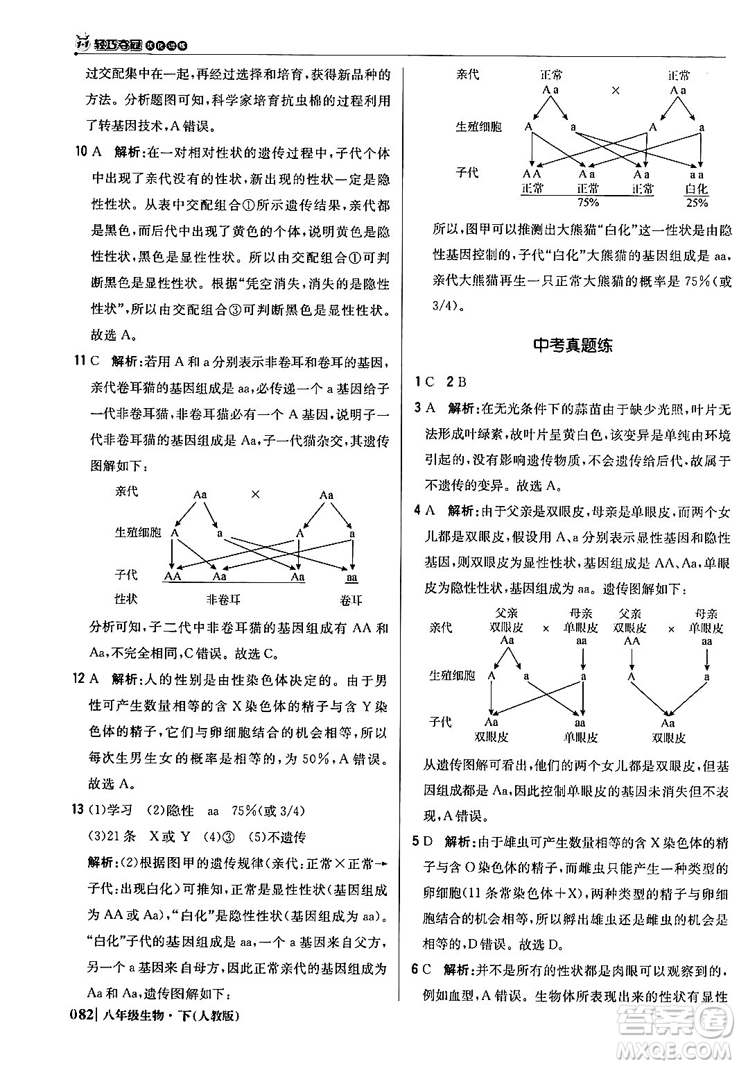 北京教育出版社2024年春1+1輕巧奪冠優(yōu)化訓(xùn)練八年級(jí)生物下冊(cè)人教版答案