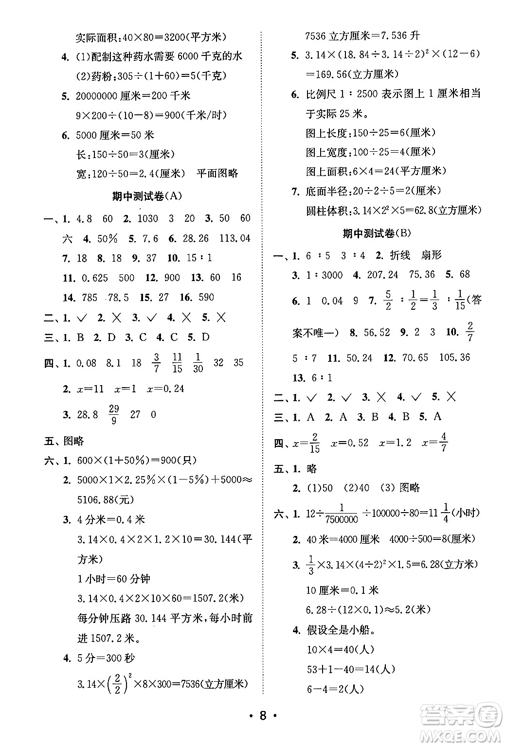 江蘇鳳凰美術出版社2024年春創(chuàng)新課時作業(yè)本六年級數(shù)學下冊江蘇版答案