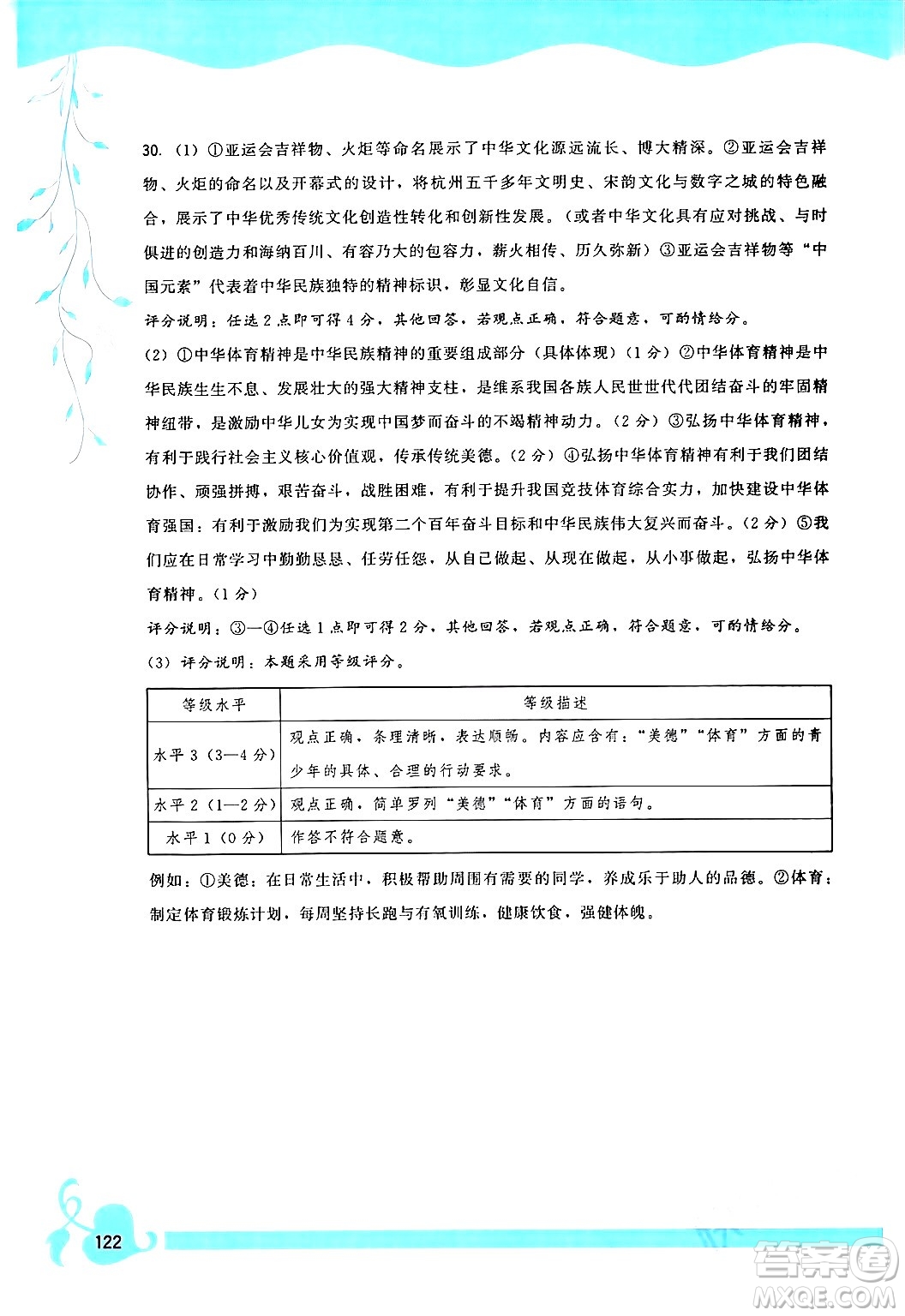 福建人民出版社2024年春頂尖課課練九年級道德與法治下冊人教版答案