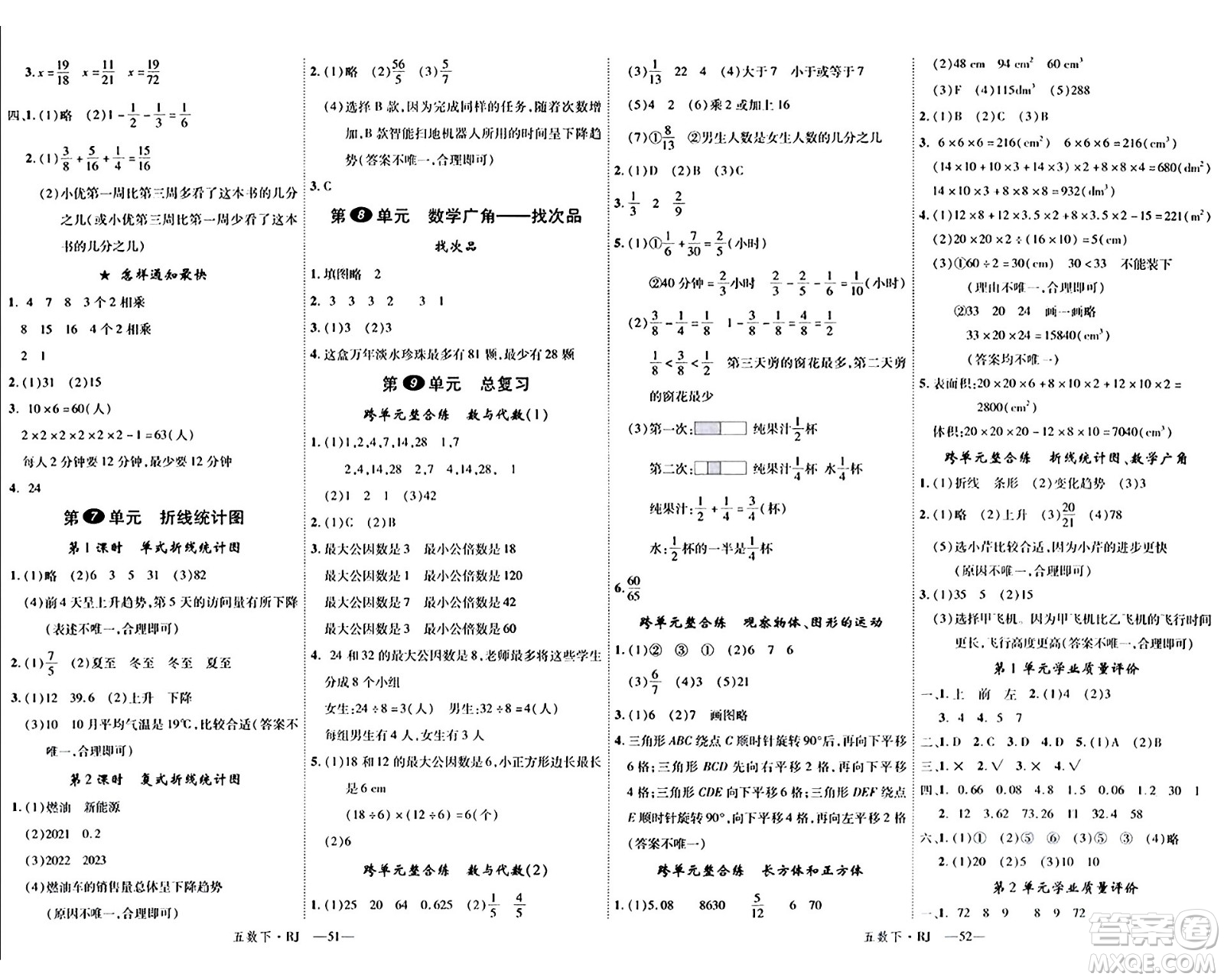 延邊大學(xué)出版社2024年春金版學(xué)練優(yōu)五年級數(shù)學(xué)下冊人教版答案