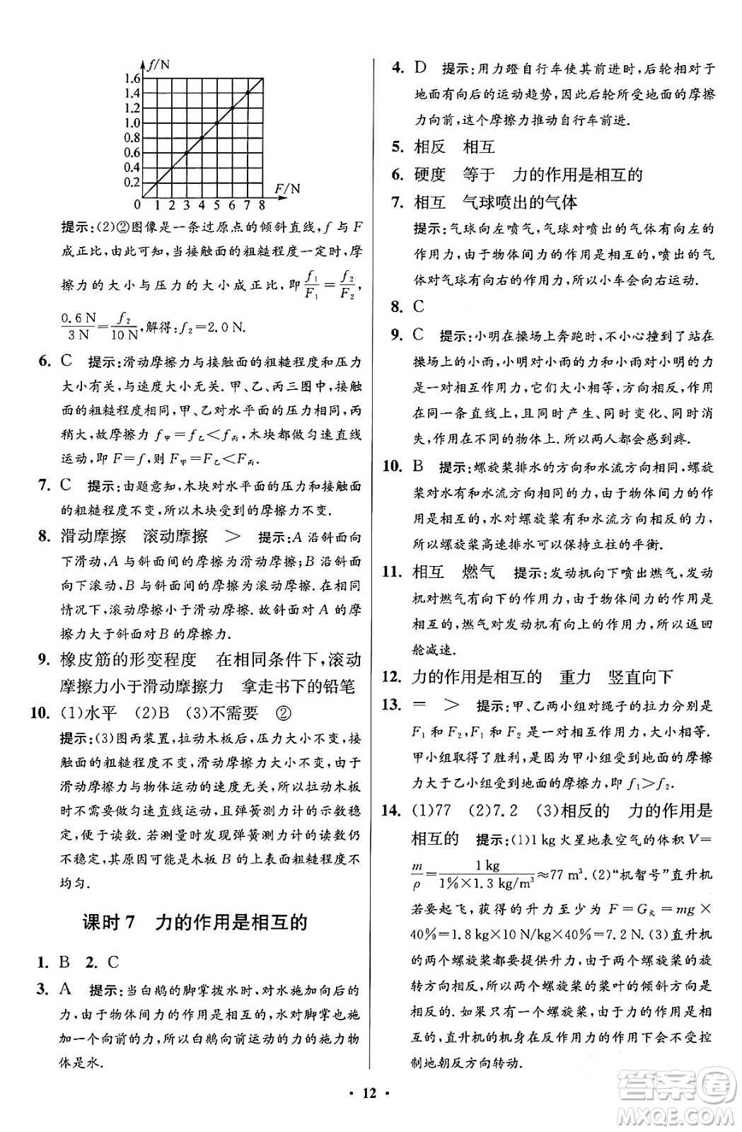 江蘇鳳凰科學技術出版社2024年春初中物理小題狂做提優(yōu)版八年級物理下冊蘇科版答案