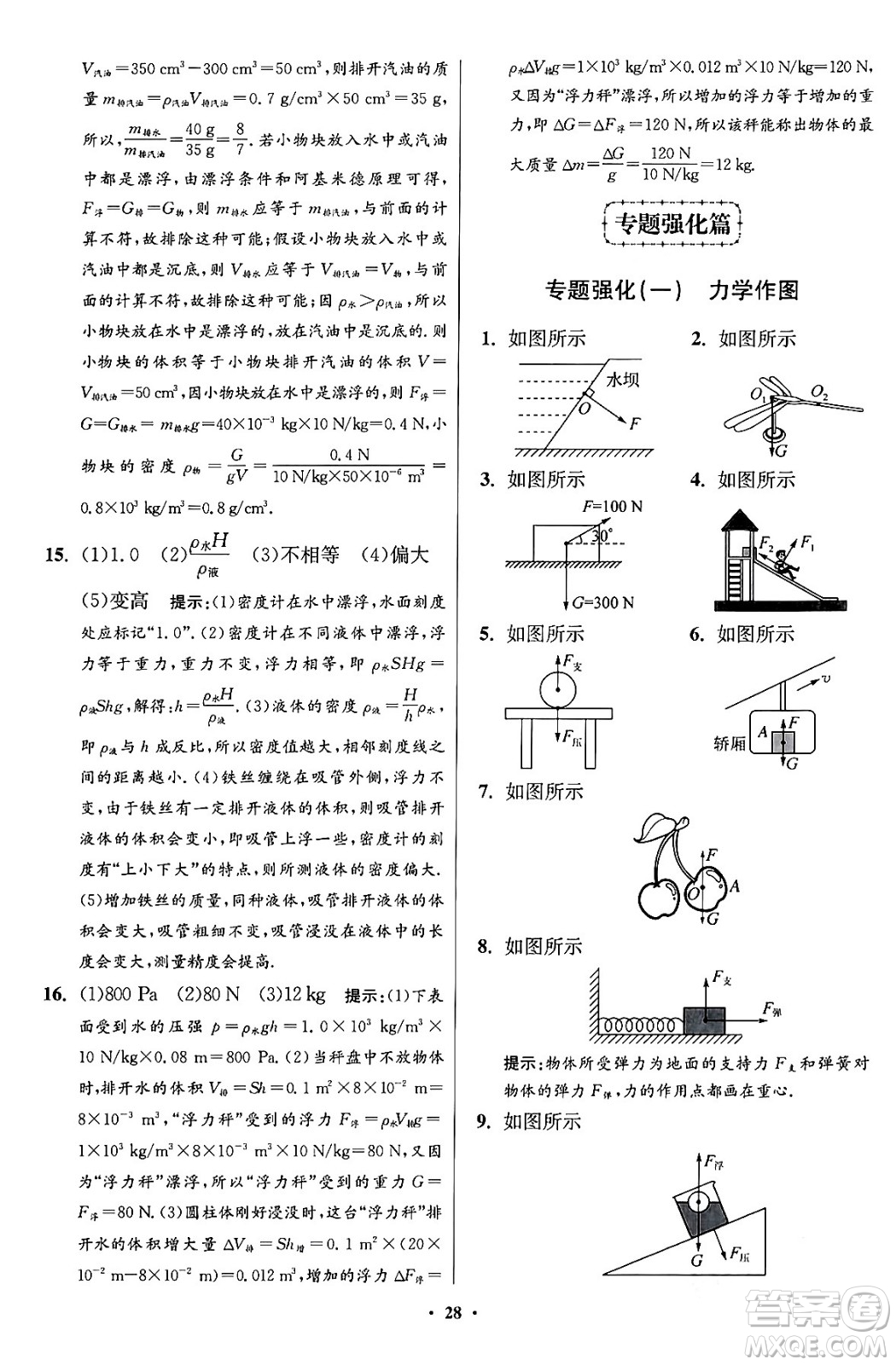 江蘇鳳凰科學技術出版社2024年春初中物理小題狂做提優(yōu)版八年級物理下冊蘇科版答案