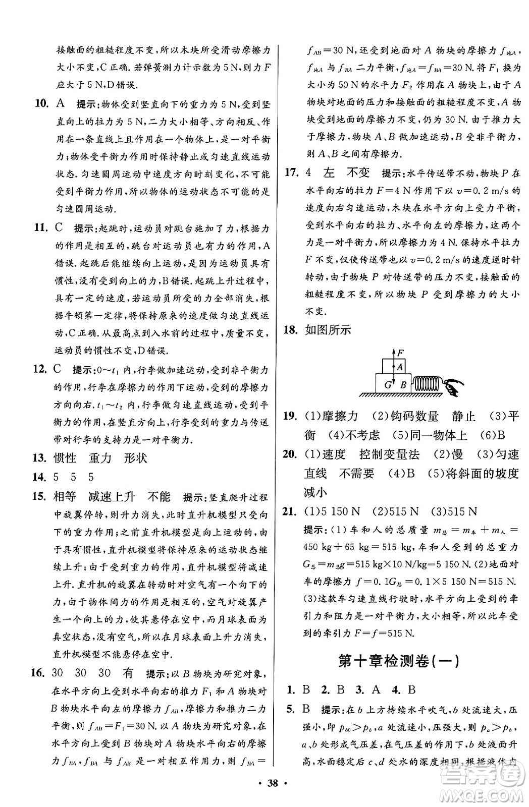 江蘇鳳凰科學技術出版社2024年春初中物理小題狂做提優(yōu)版八年級物理下冊蘇科版答案