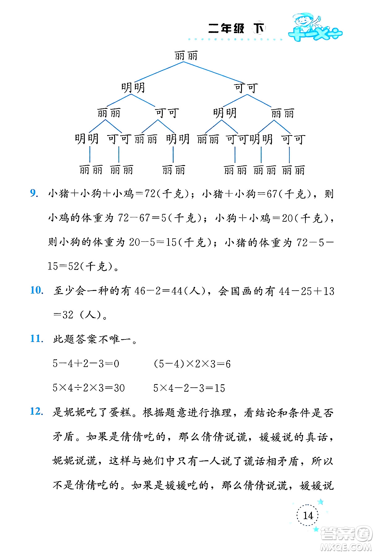 云南科技出版社2024年春小學數(shù)學解決問題專項訓練二年級數(shù)學下冊西師大版答案