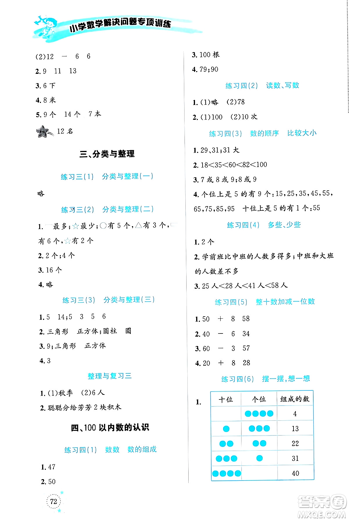 云南科技出版社2024年春小學數(shù)學解決問題專項訓(xùn)練一年級數(shù)學下冊人教版答案