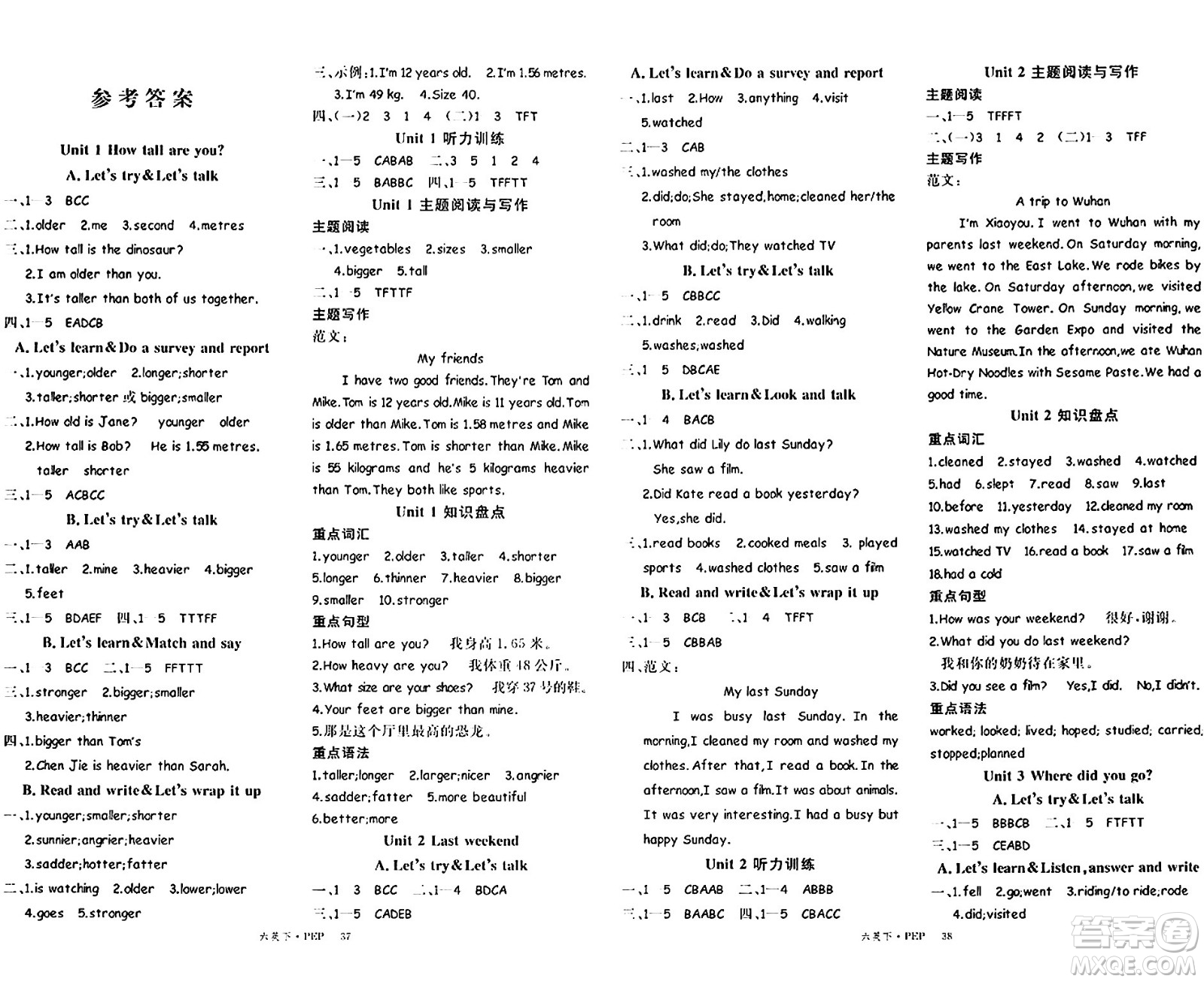 延邊大學(xué)出版社2024年春學(xué)練優(yōu)六年級(jí)英語下冊(cè)人教PEP版答案