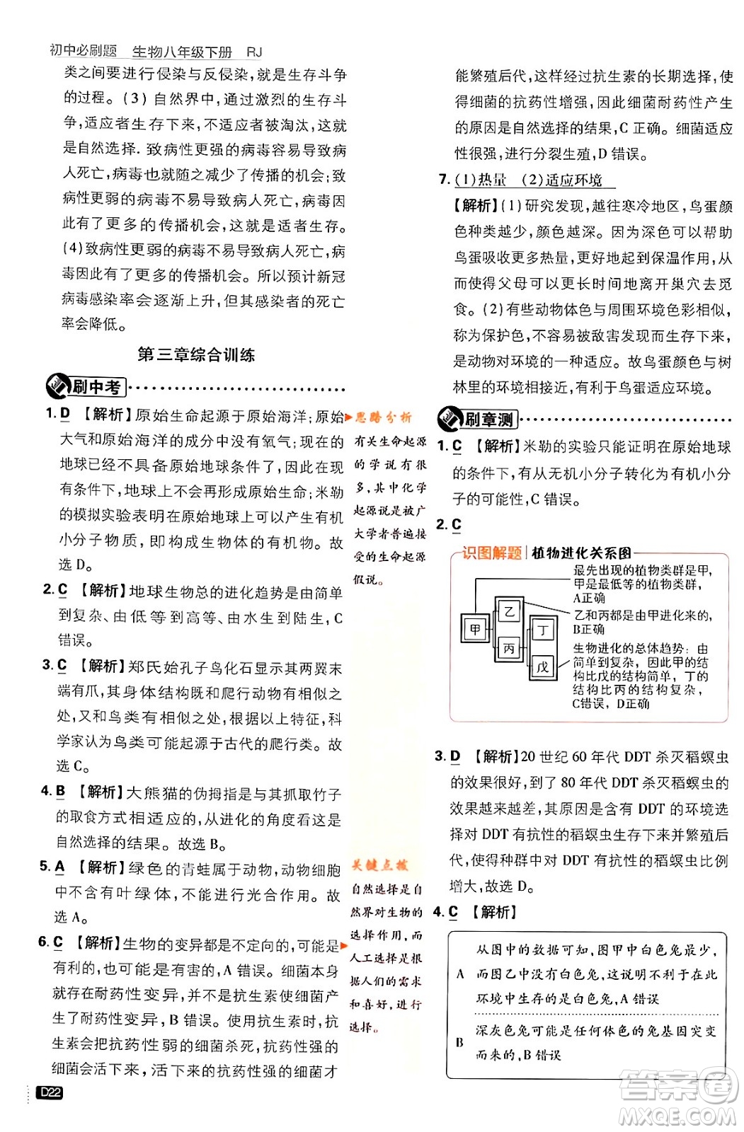 開明出版社2024年春初中必刷題八年級(jí)生物下冊(cè)人教版答案