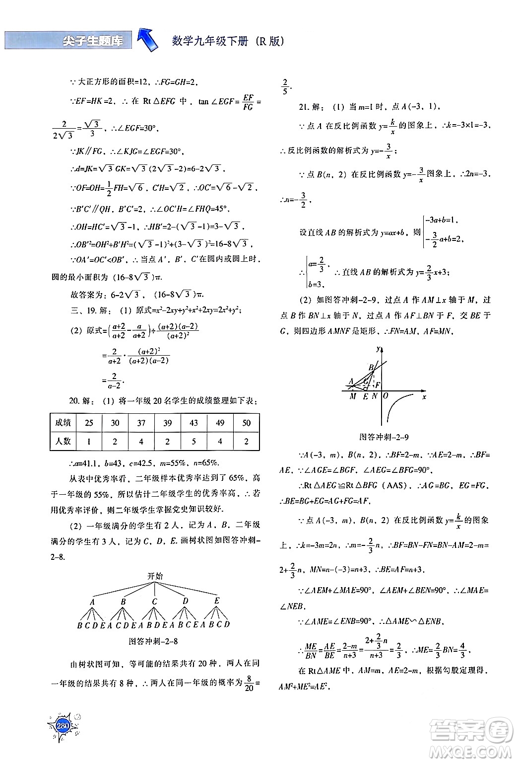 遼寧教育出版社2024年春尖子生題庫(kù)九年級(jí)數(shù)學(xué)下冊(cè)人教版答案