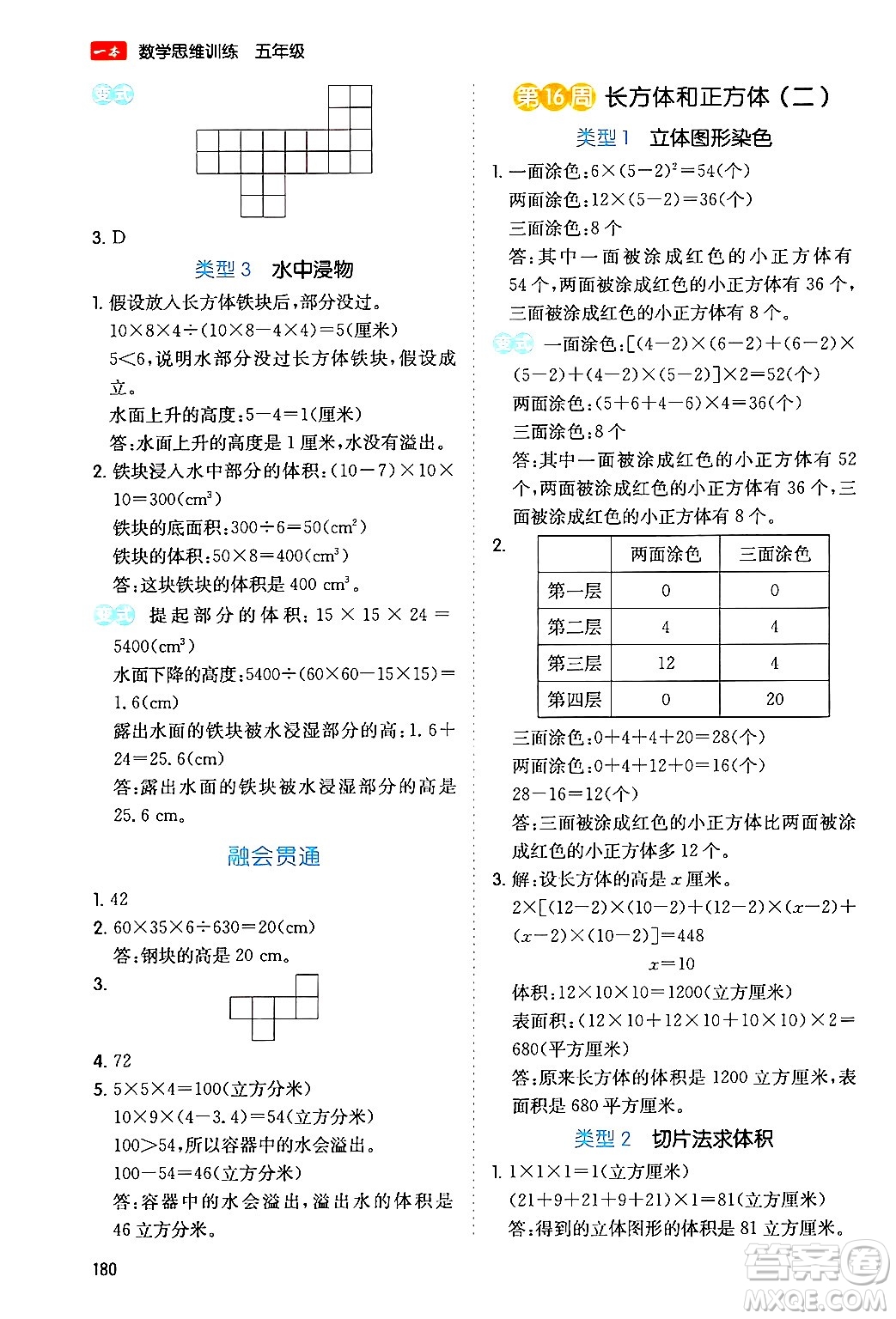 湖南教育出版社2024年春一本數(shù)學(xué)思維訓(xùn)練五年級(jí)數(shù)學(xué)下冊(cè)通用版答案