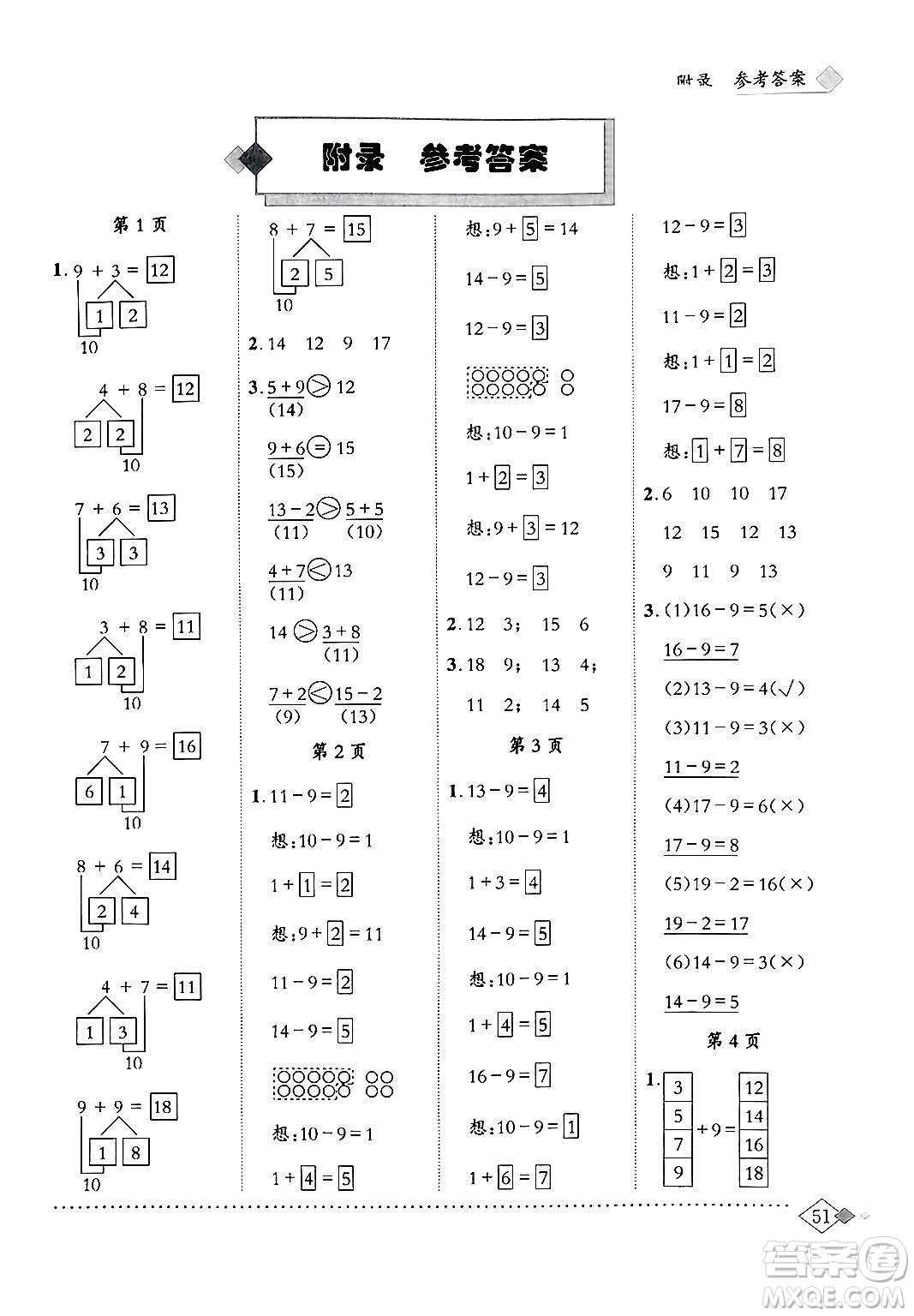 龍門書局2024年春黃岡小狀元同步計算天天練一年級數(shù)學(xué)下冊人教版答案