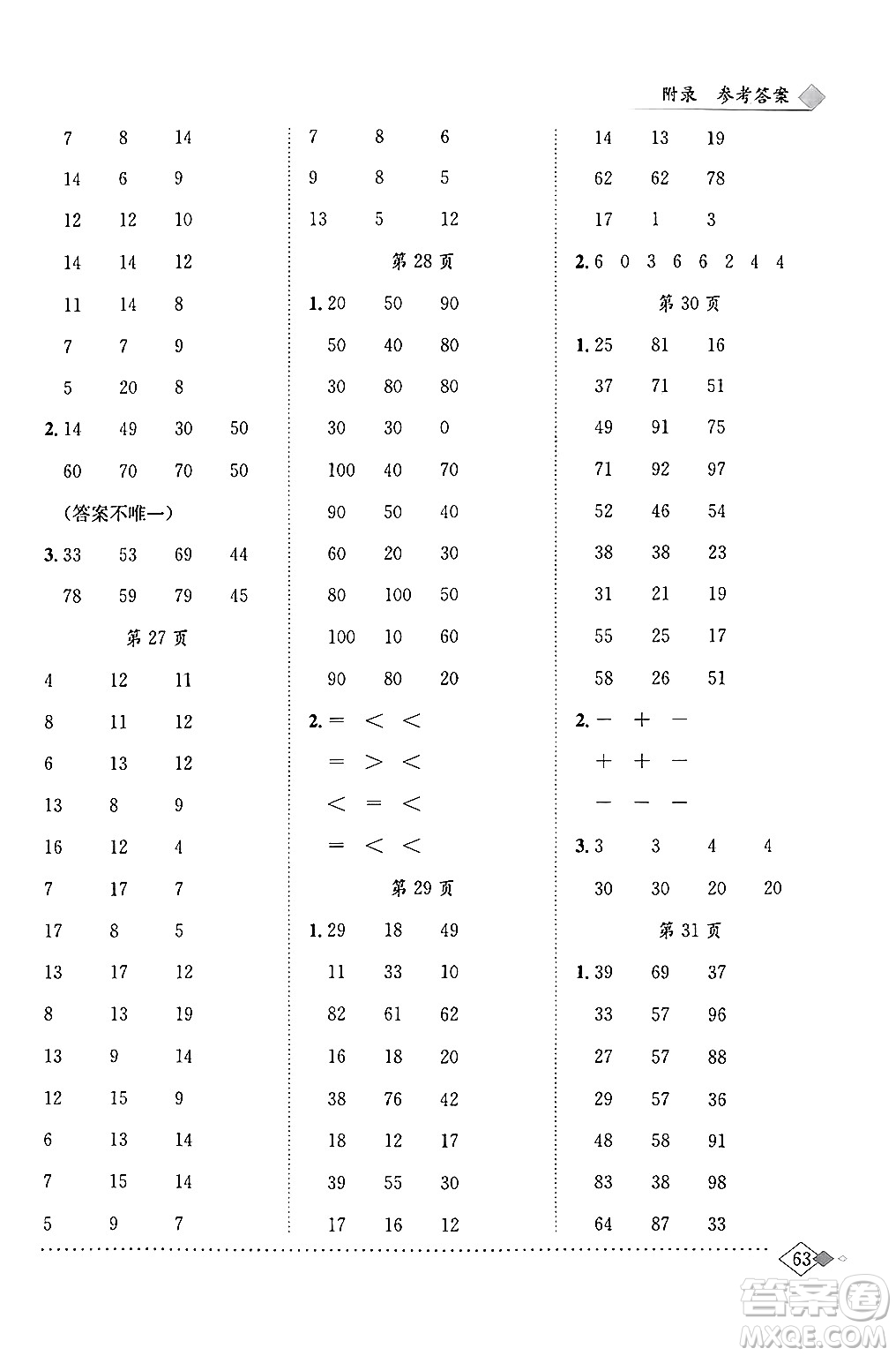 龍門書局2024年春黃岡小狀元同步計算天天練一年級數(shù)學下冊北師大版答案